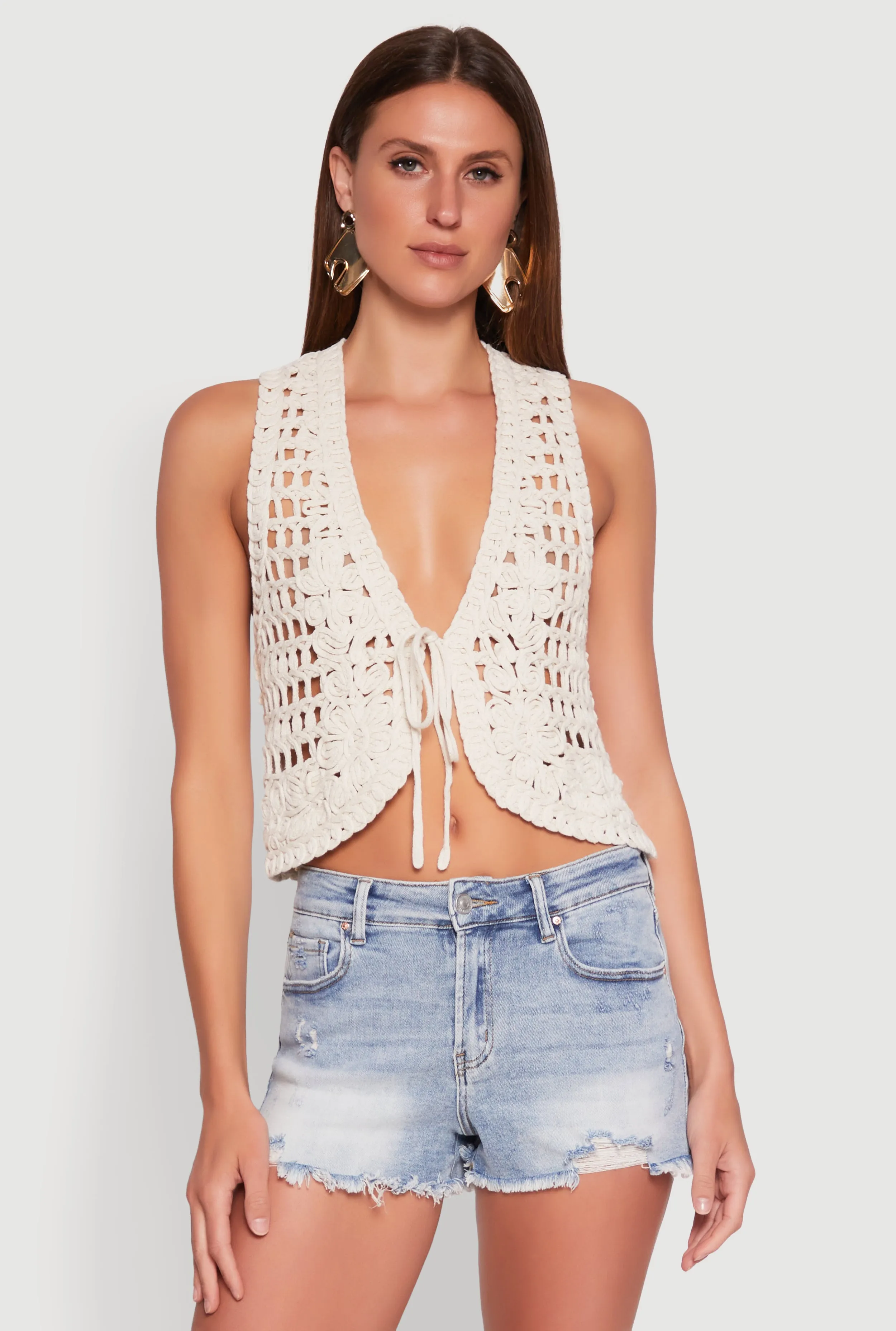 Crochet Floral Tie Front Vest sold by Rainbow product image thumbnail 2