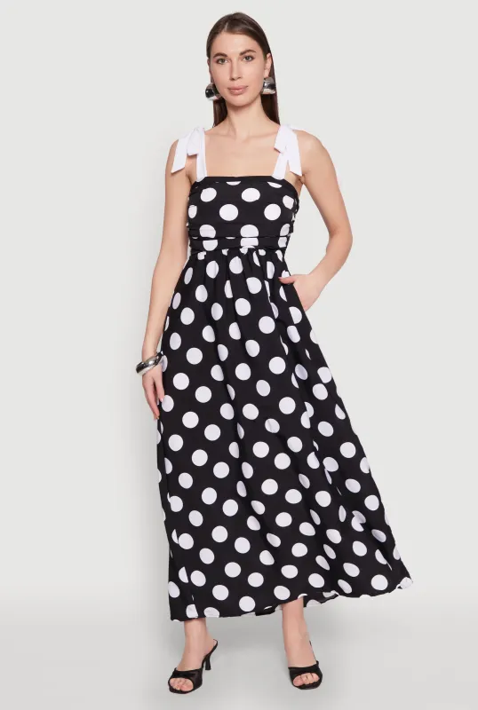 Tie Shoulder Polka Dot Maxi Dress sold by Rainbow
