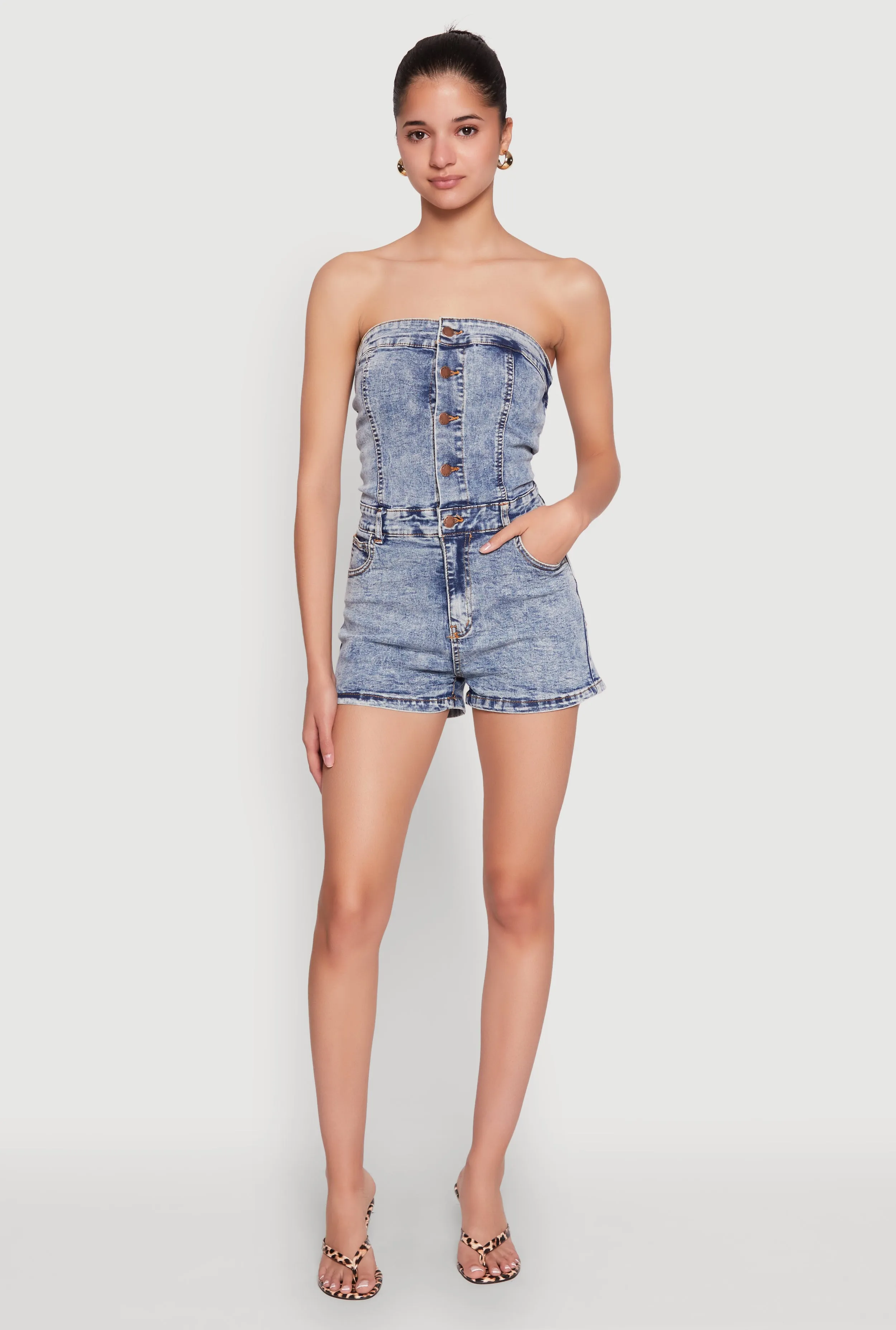 Daisy Denim Button Front Romper sold by Rainbow