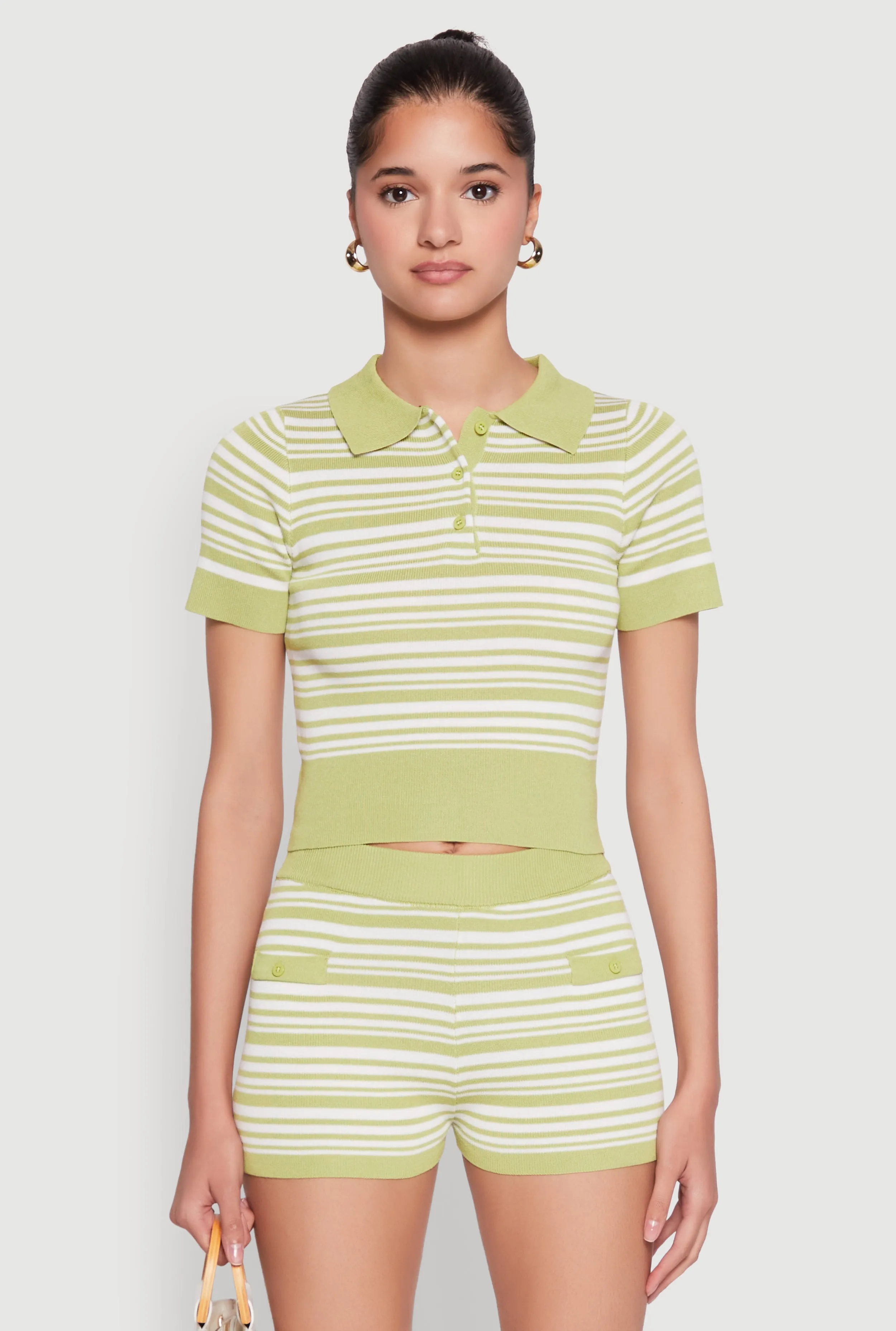 Daisy Striped Polo Crop Top sold by Rainbow