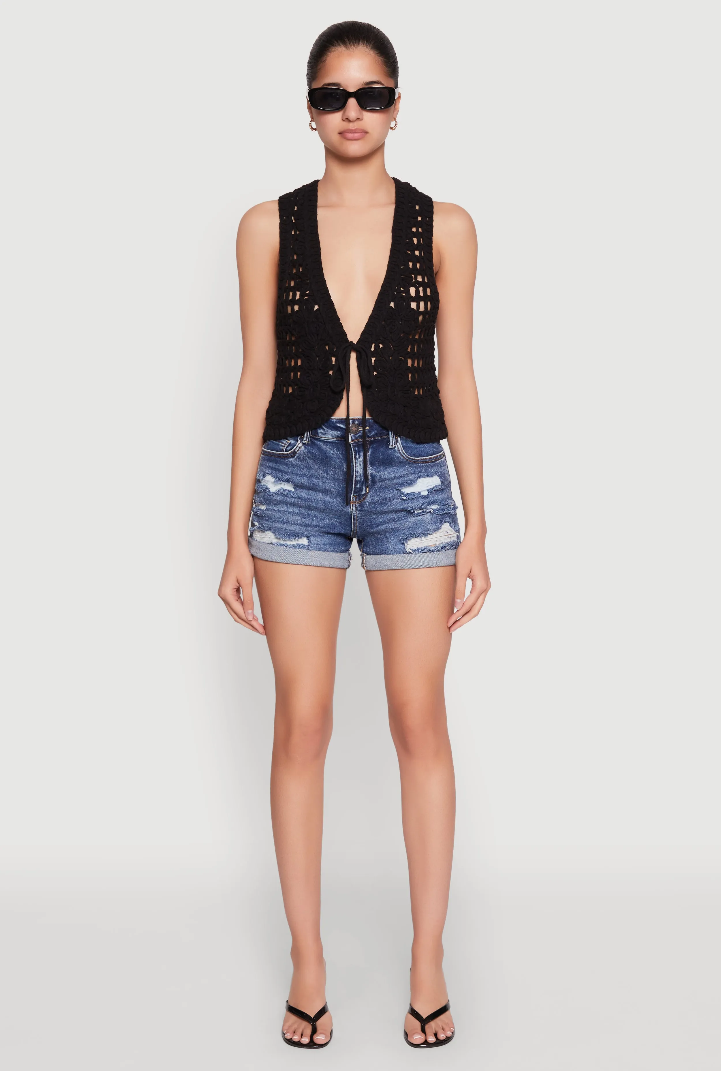 Crochet Floral Tie Front Vest sold by Rainbow product image thumbnail 3