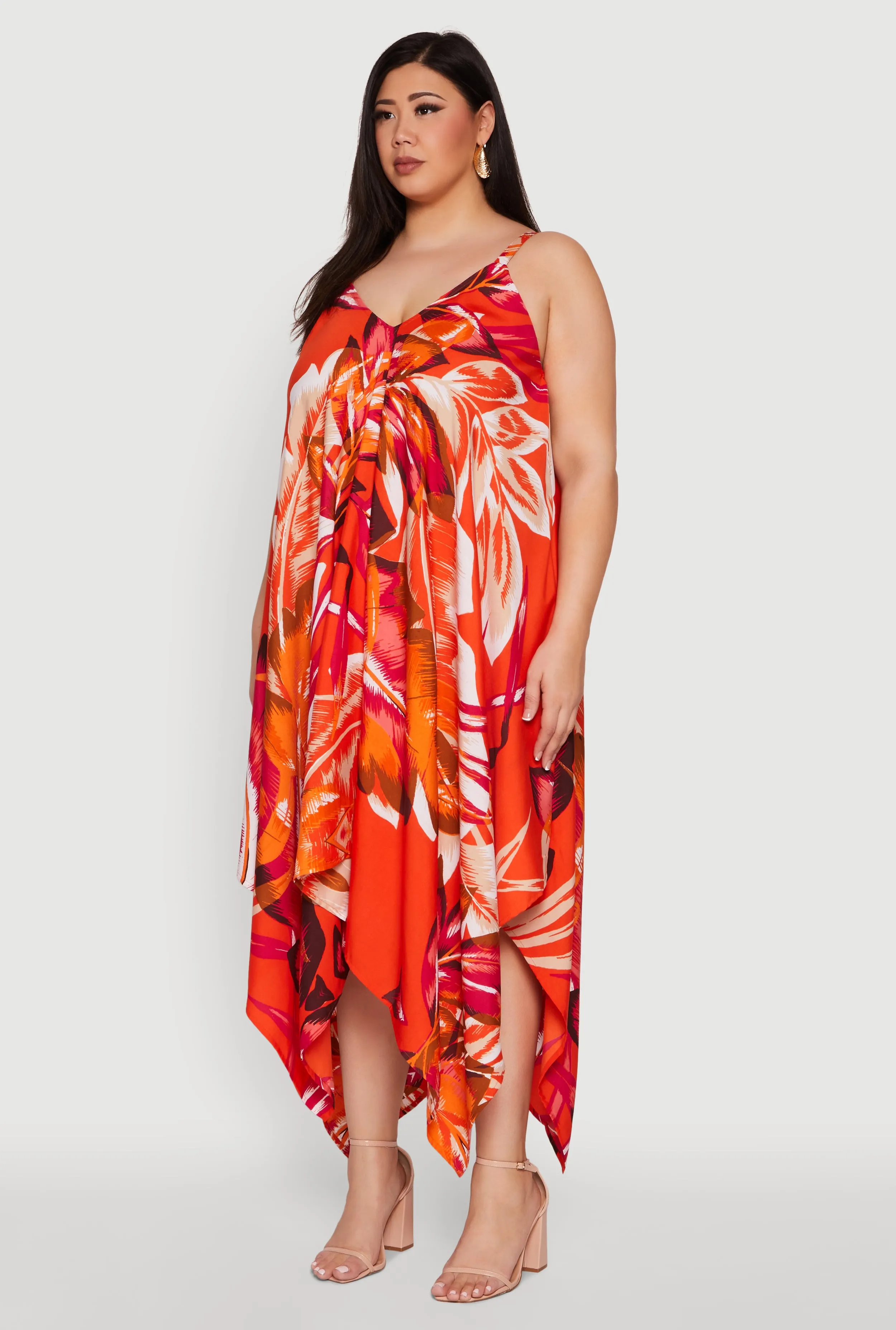 Plus Size Leaf Print Sharkbite Hem Maxi Dress sold by Rainbow product image thumbnail 3