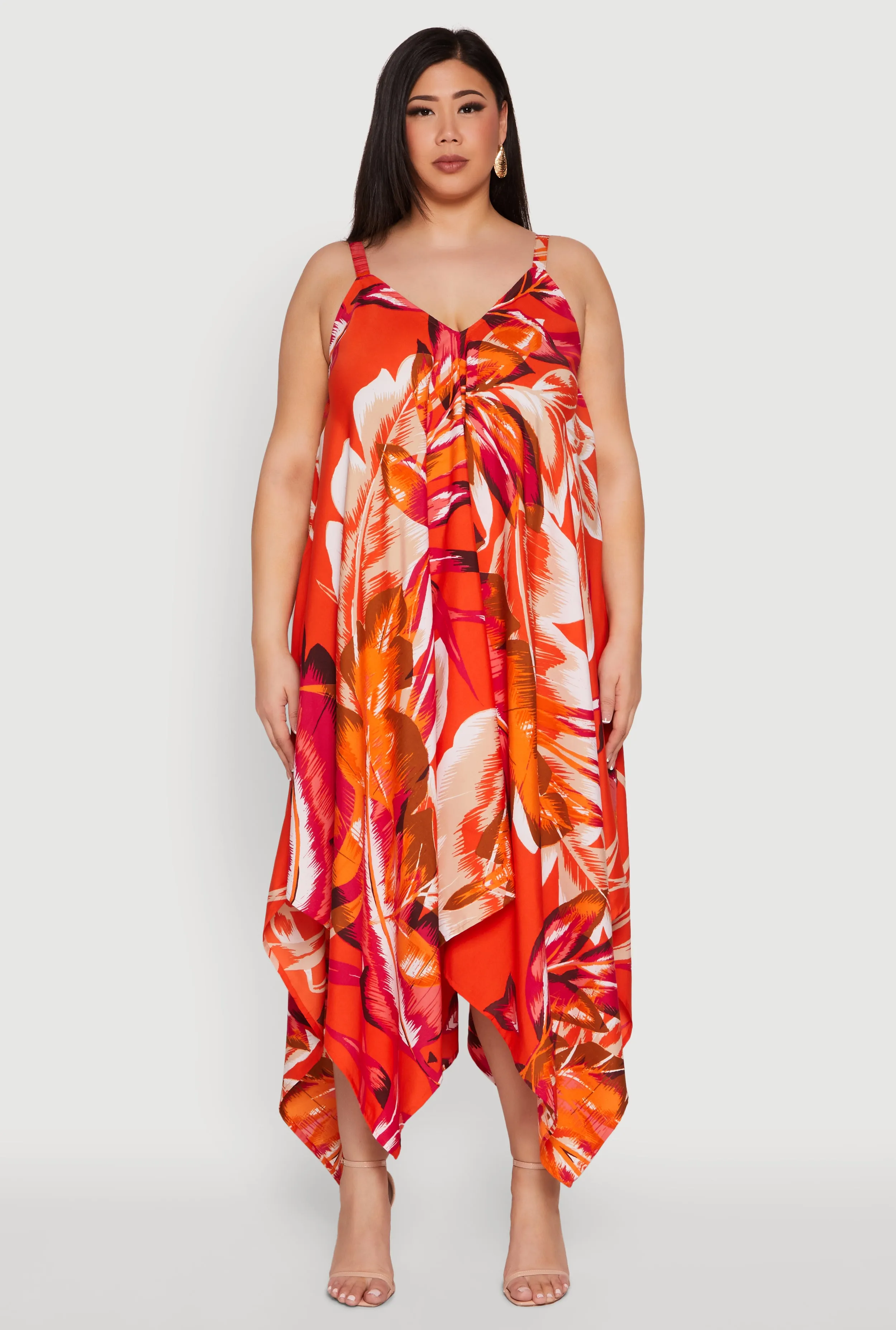 Plus Size Leaf Print Sharkbite Hem Maxi Dress sold by Rainbow