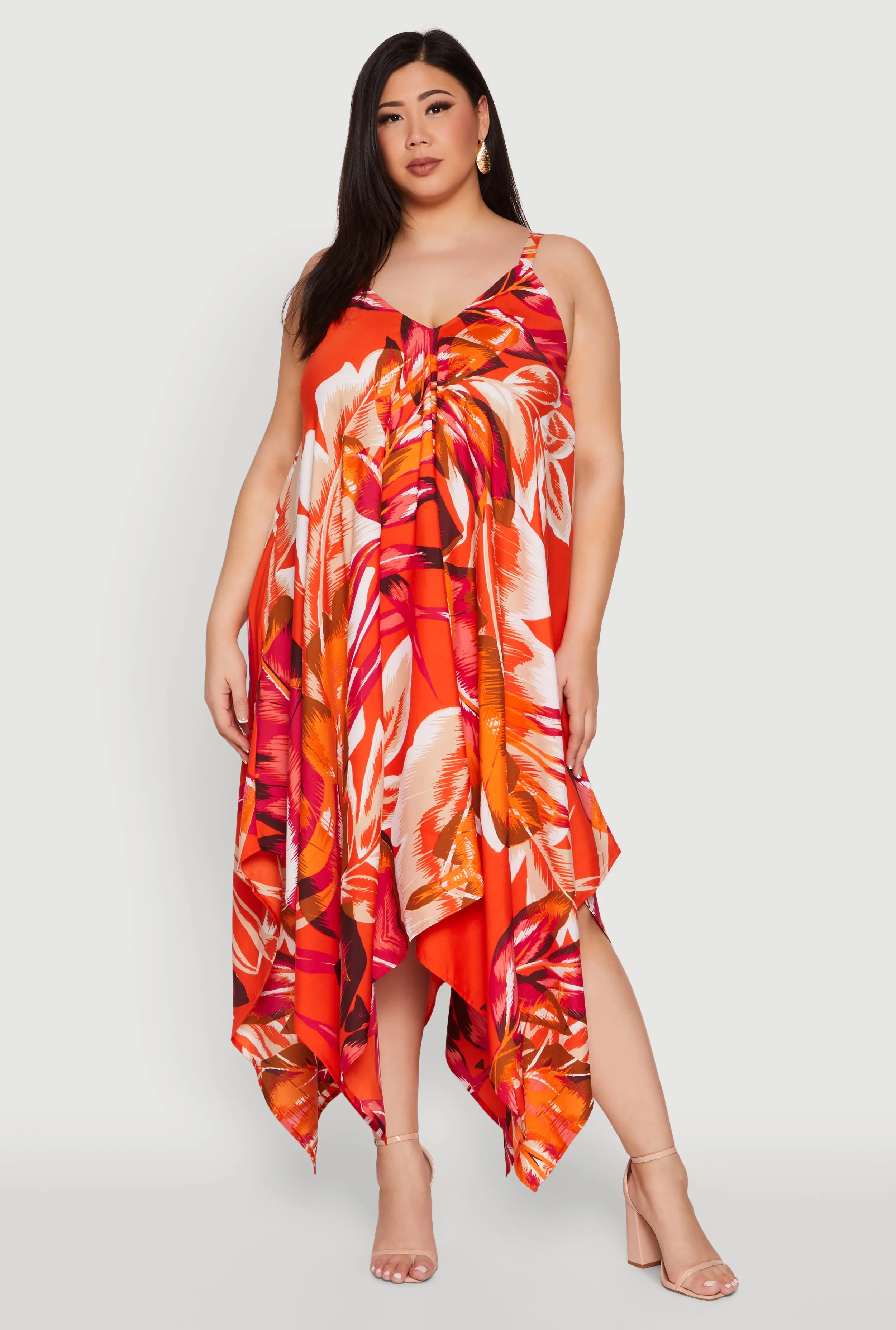 Plus Size Leaf Print Sharkbite Hem Maxi Dress sold by Rainbow product image thumbnail 2