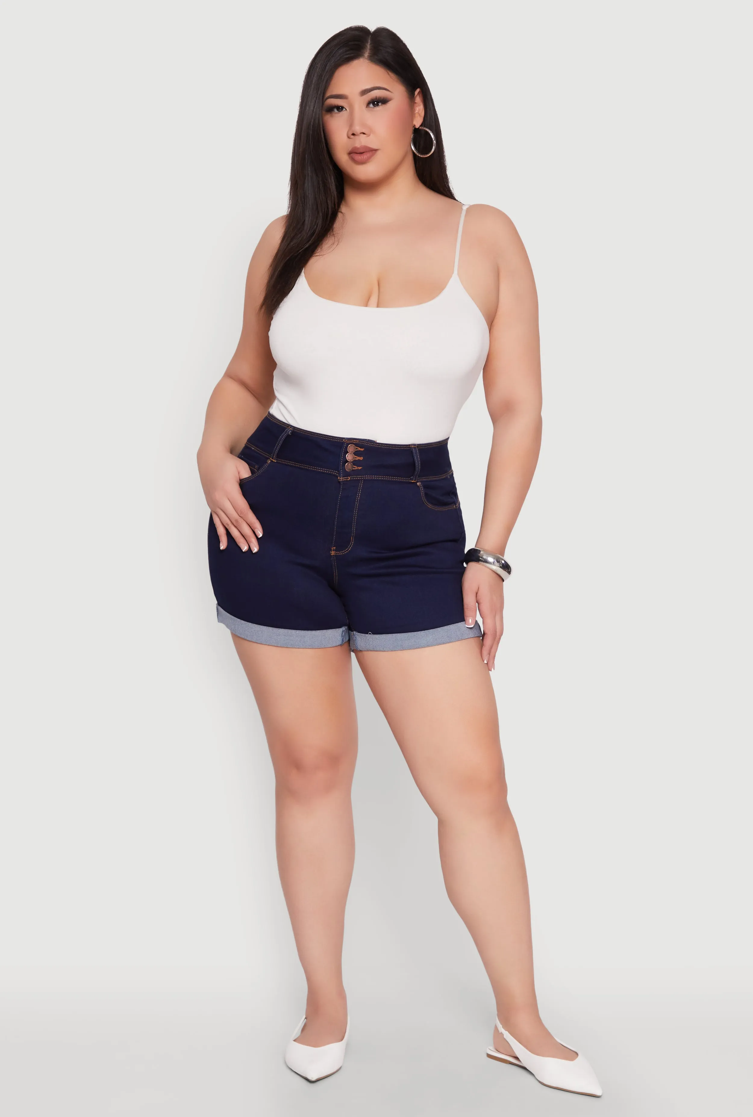Plus Size WAX Cuffed High Waisted Shorts sold by Rainbow