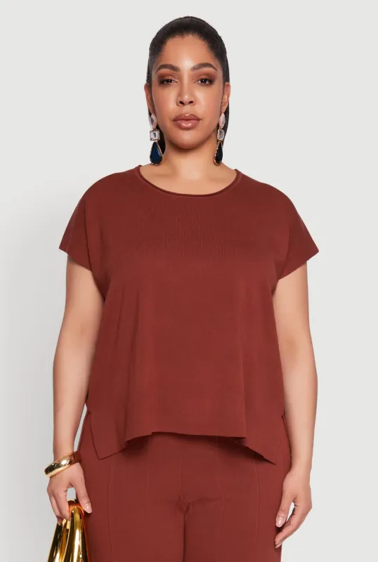 Plus Size Daisy Knitted Crew Neck Top sold by Rainbow