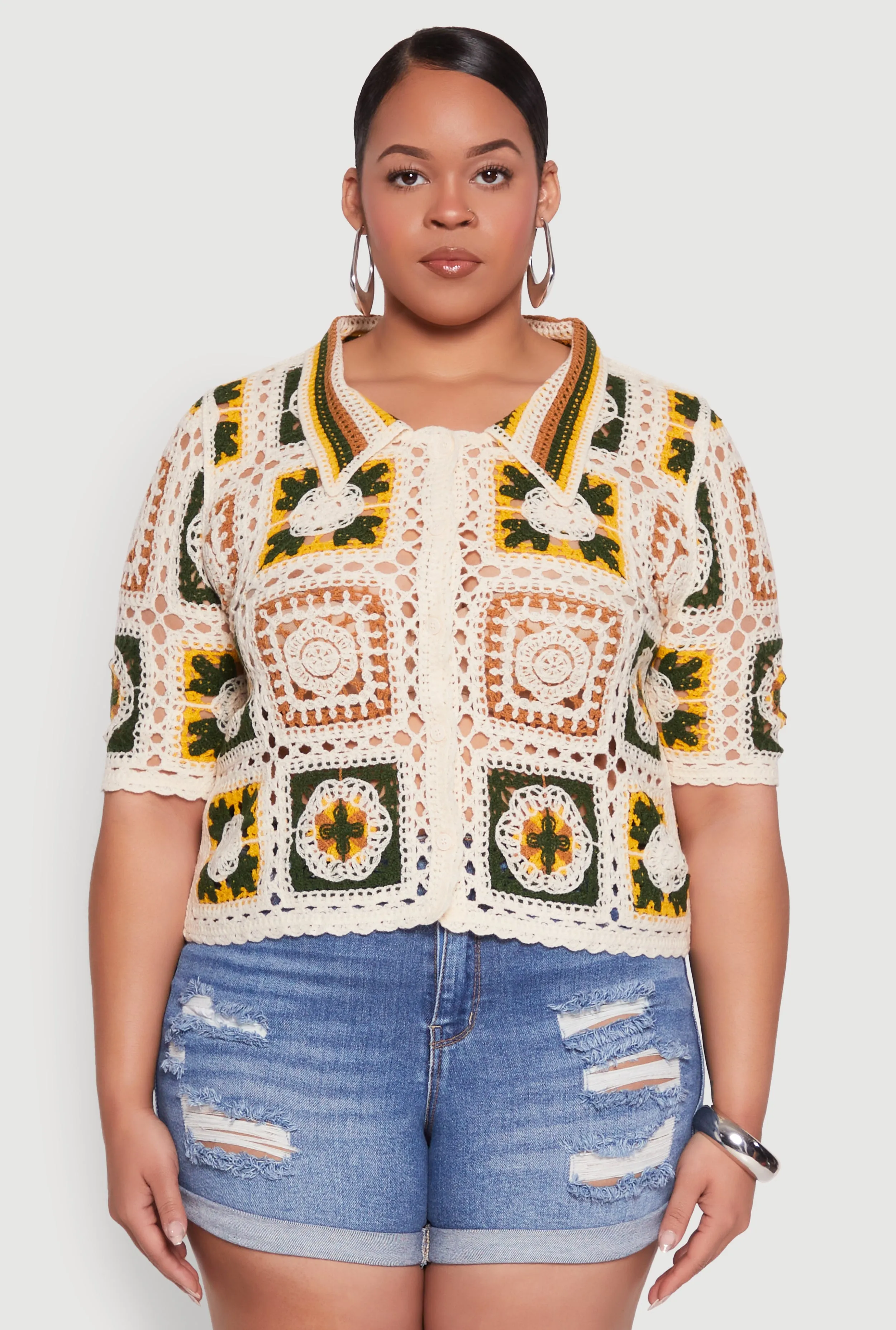 Plus Size Boho Crochet Shirt sold by Rainbow product image thumbnail 2