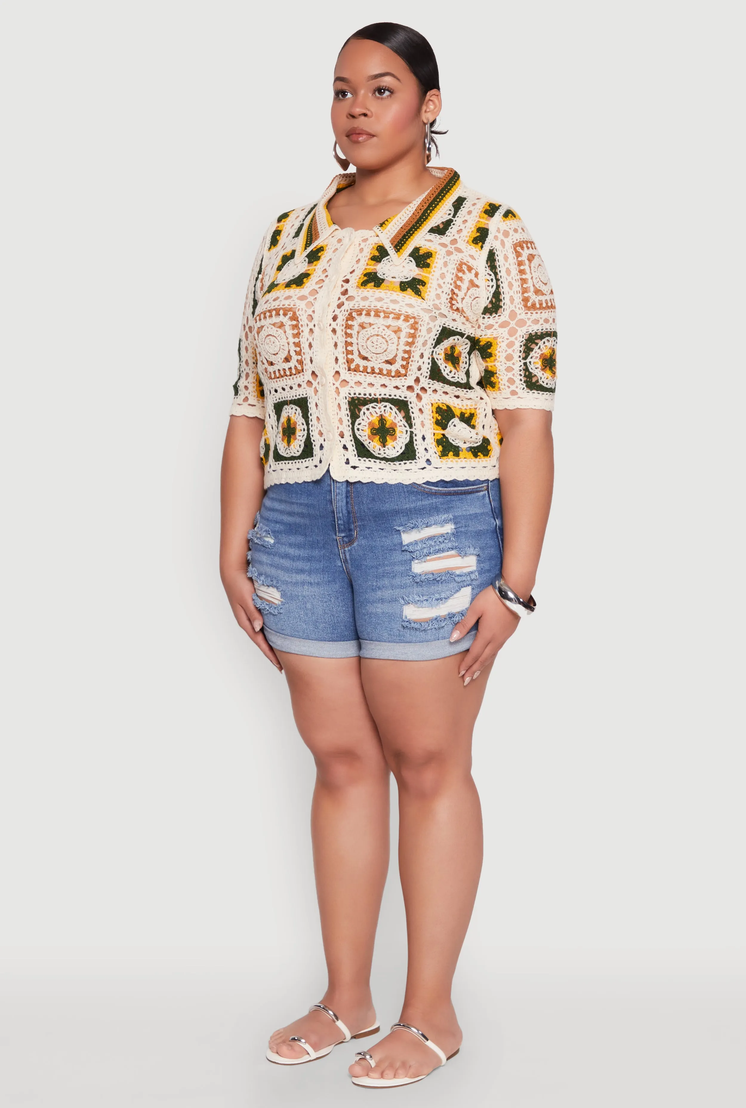 Plus Size Boho Crochet Shirt sold by Rainbow product image thumbnail 5