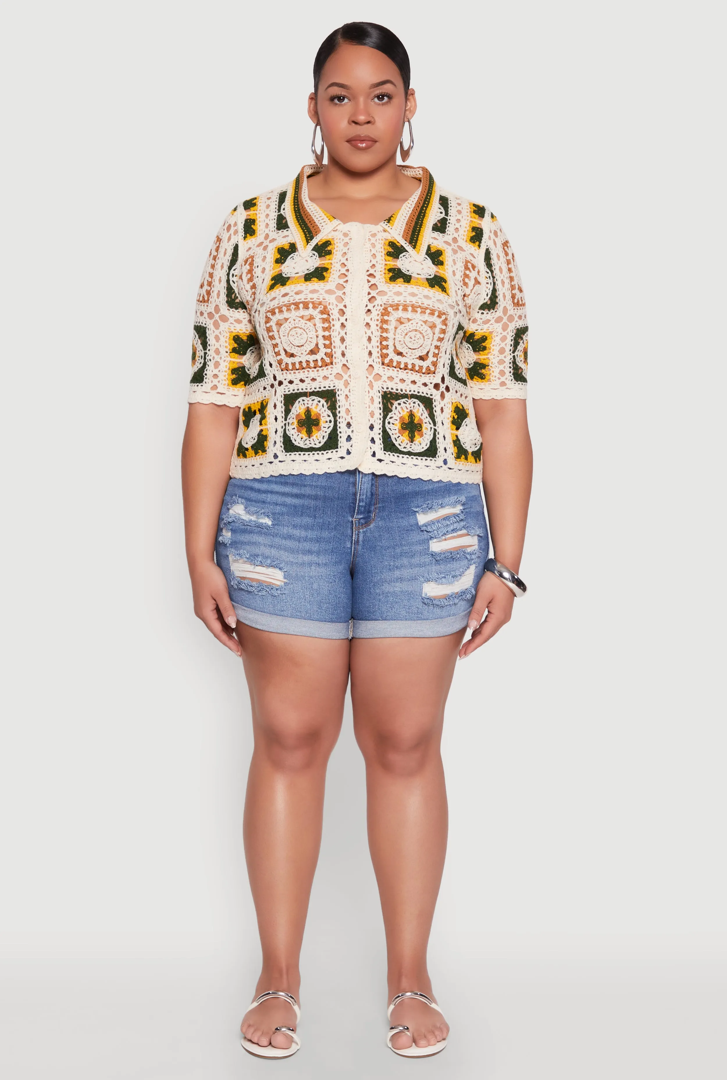 Plus Size Boho Crochet Shirt sold by Rainbow product image thumbnail 3