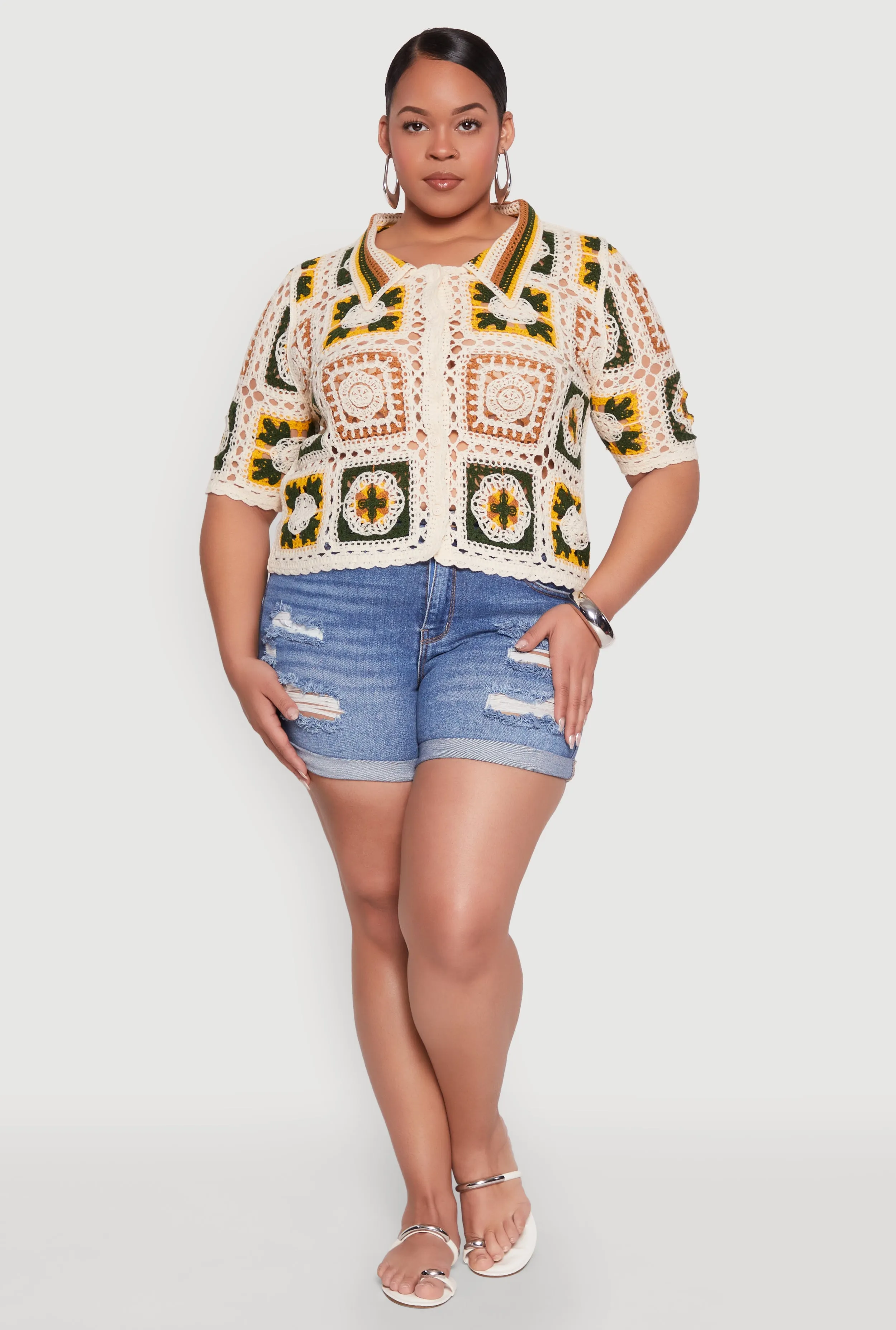 Plus Size Boho Crochet Shirt sold by Rainbow
