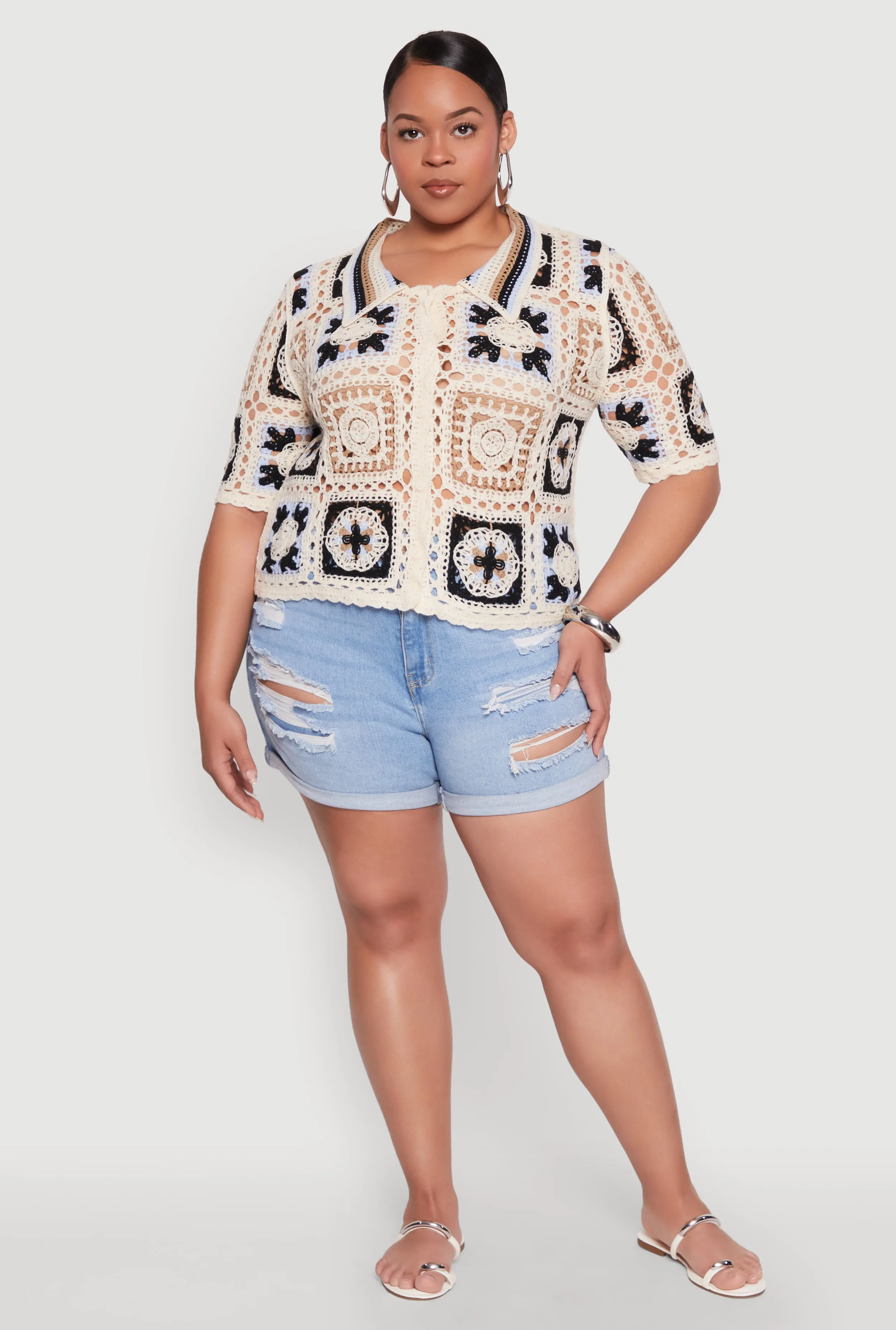 Plus Size Boho Crochet Shirt sold by Rainbow