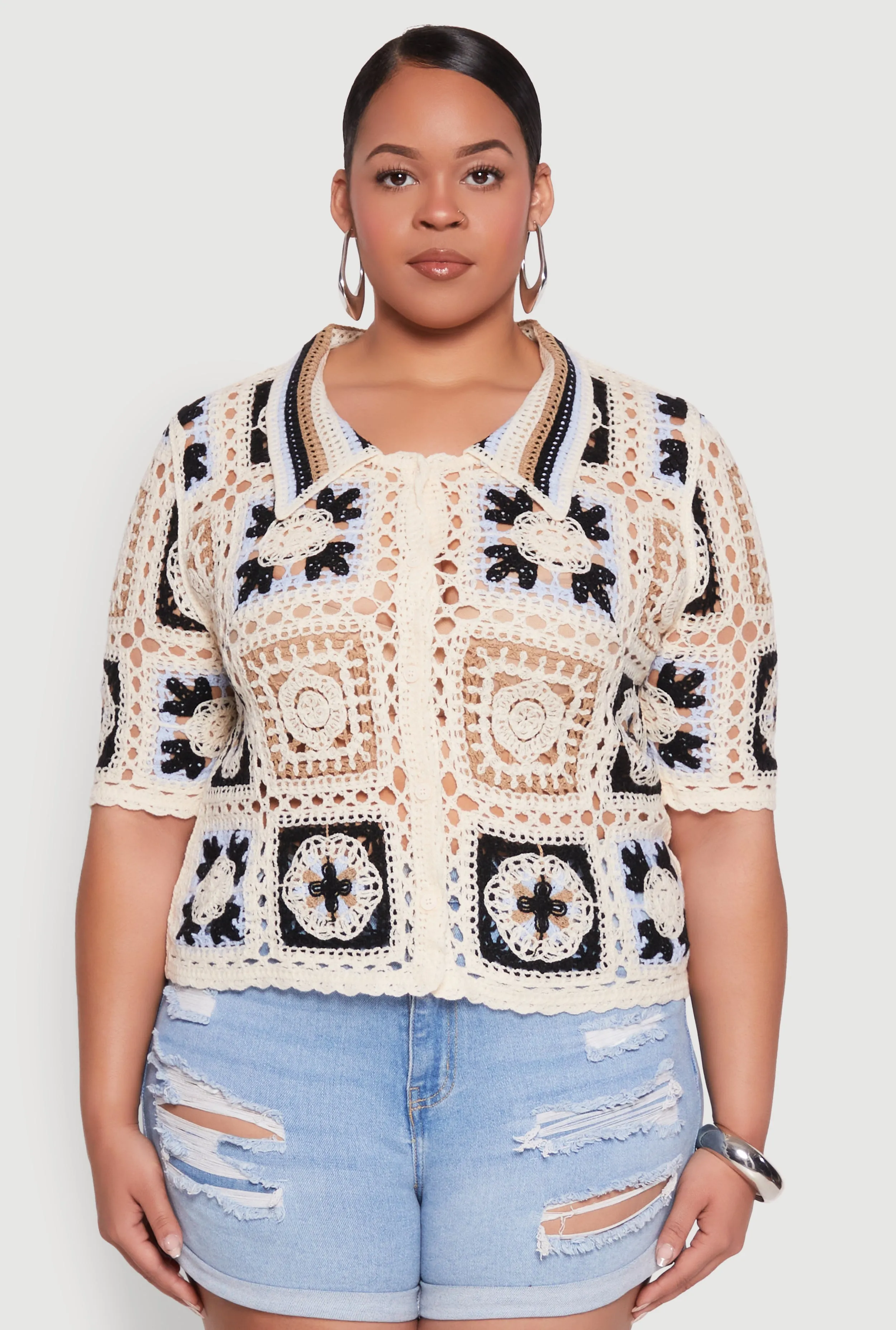 Plus Size Boho Crochet Shirt sold by Rainbow product image thumbnail 2