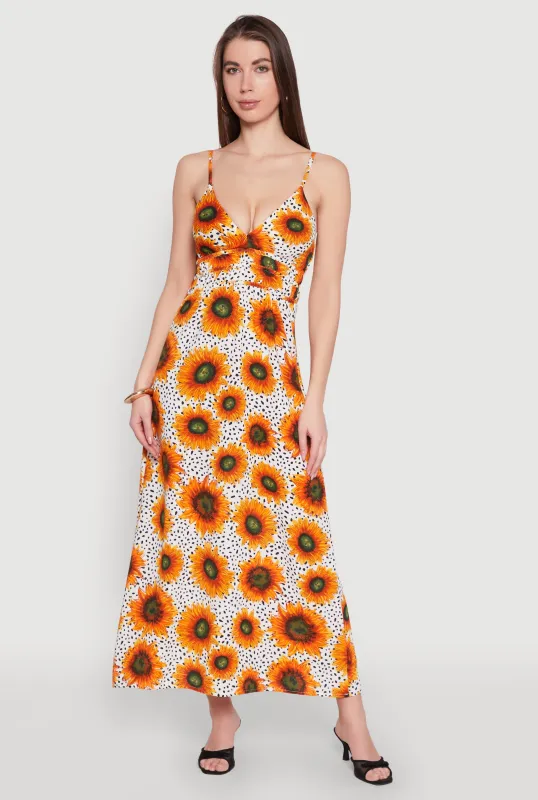 Sunflower Print Empire Waist Dress sold by Rainbow