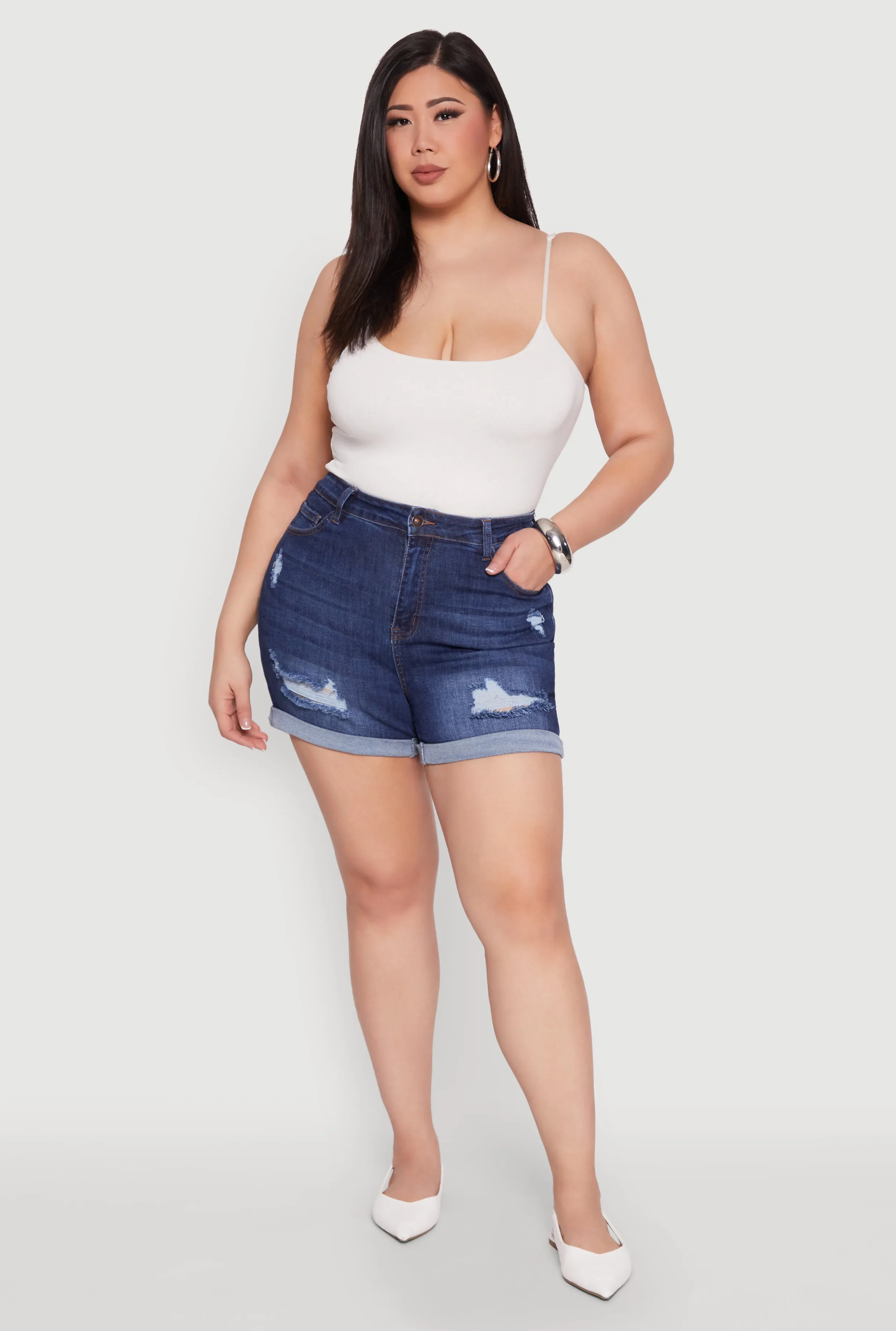 Plus Size WAX Distressed Shorts sold by Rainbow