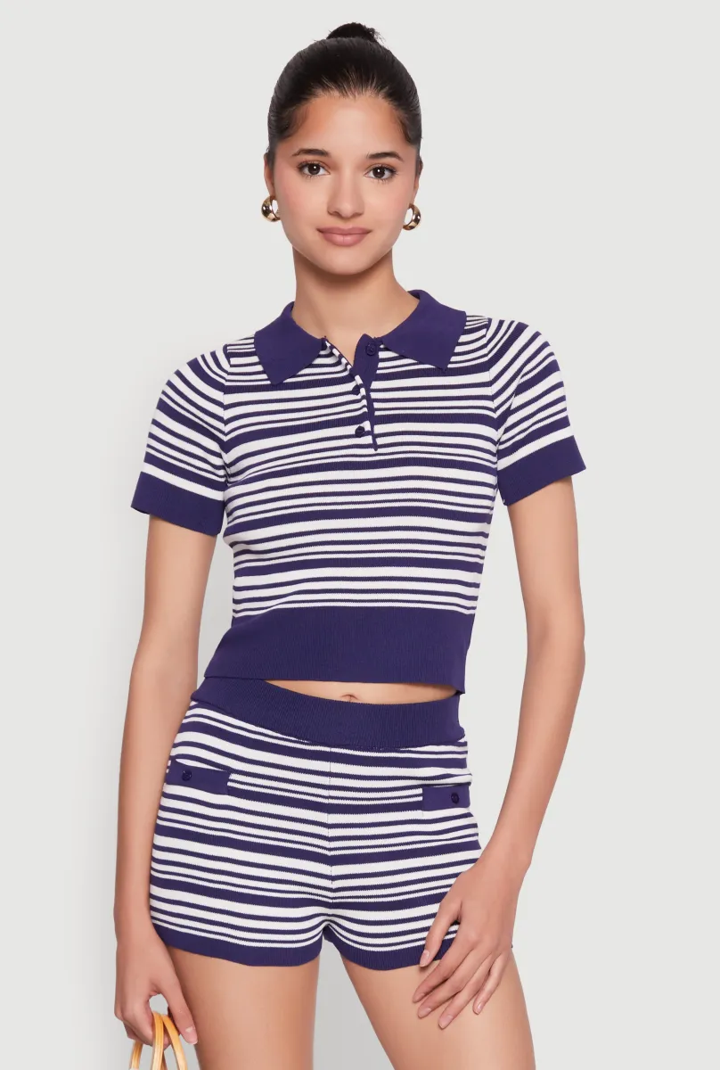Daisy Striped Polo Crop Top sold by Rainbow