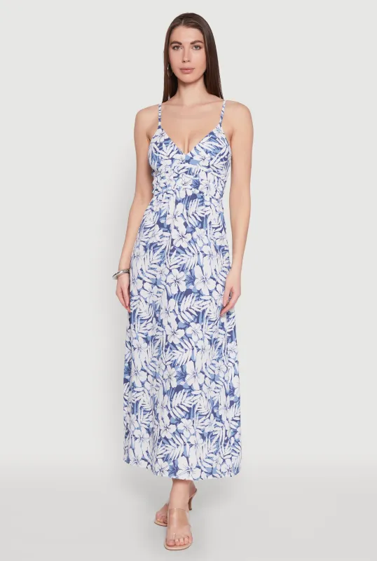 Tropical Floral Print Empire Waist Maxi Dress sold by Rainbow
