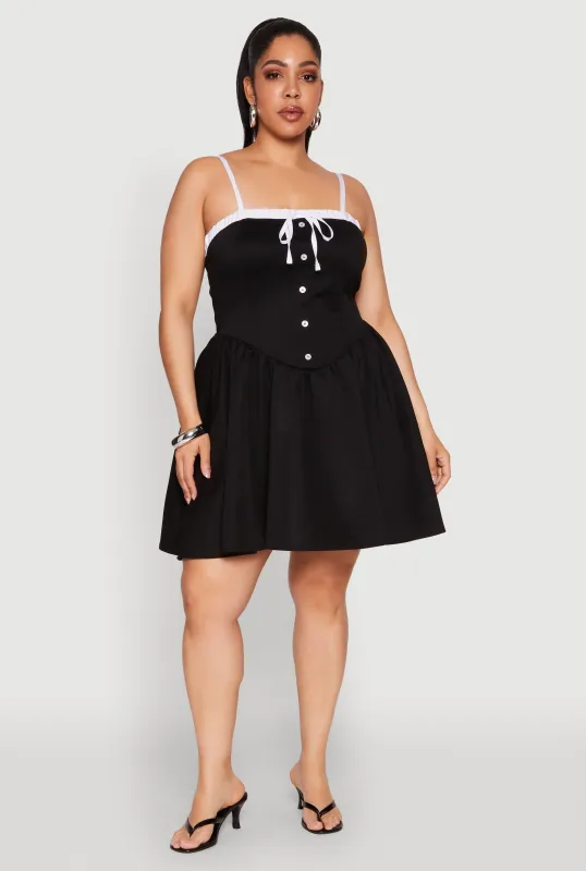 Plus Size Contrast Trim Corset Skater Dress sold by Rainbow