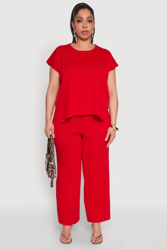 Plus Size Daisy Knitted Pintuck Wide Leg Pants sold by Rainbow