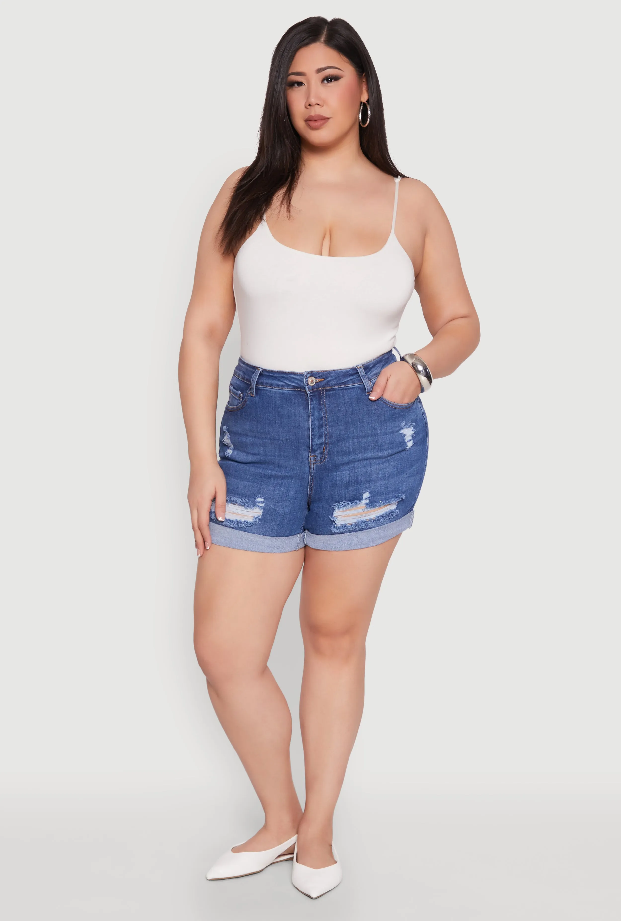 Plus Size WAX Distressed Shorts sold by Rainbow