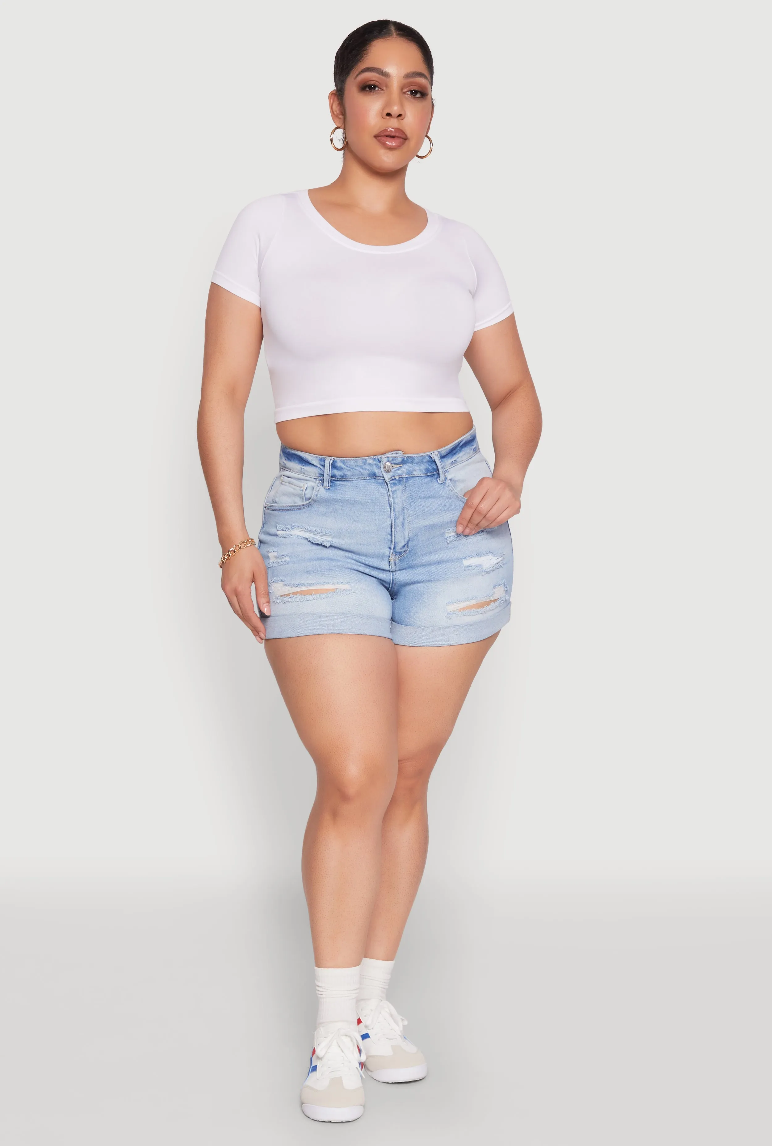 Plus Size WAX High Waisted Distressed Shorts sold by Rainbow