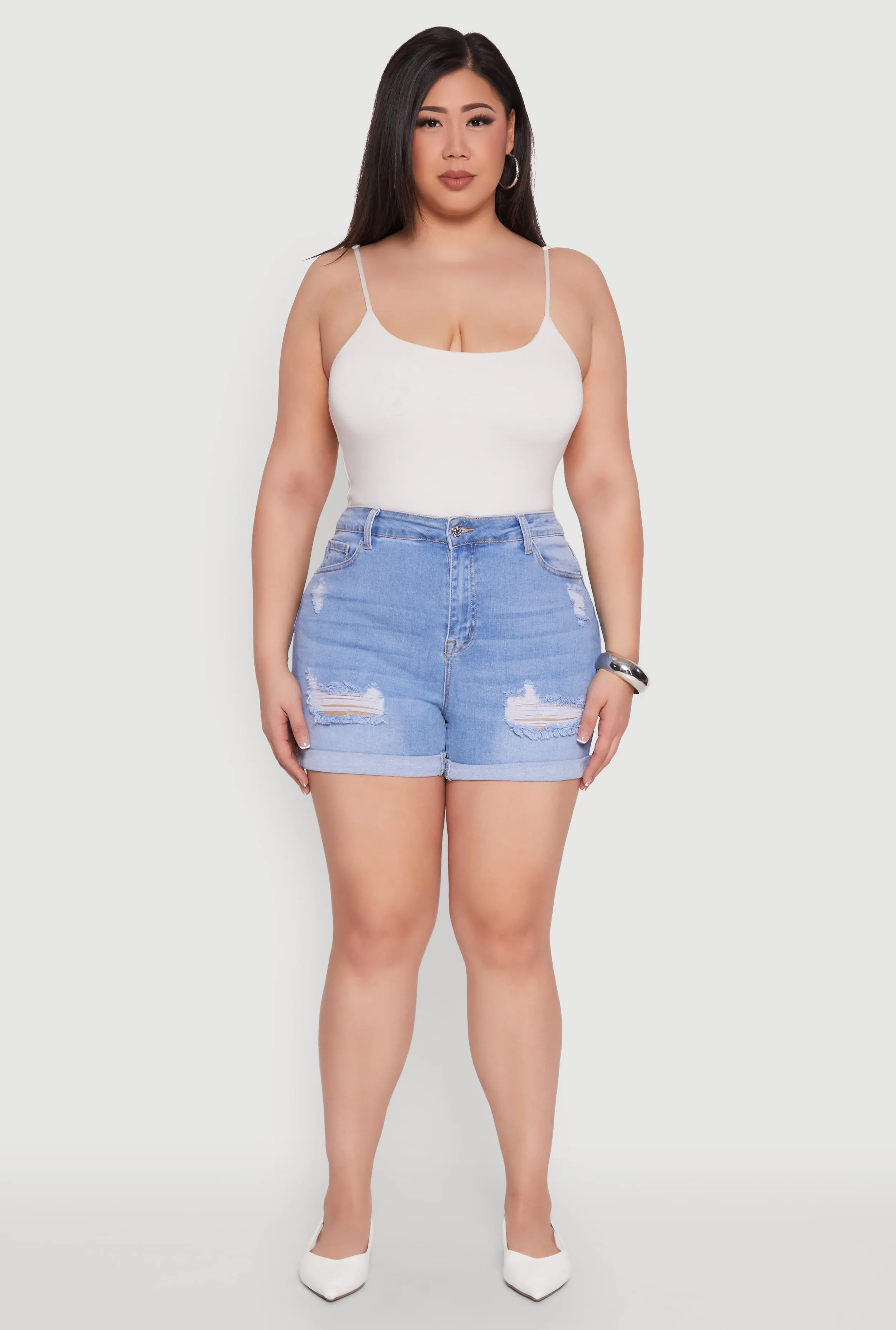 Plus Size WAX Distressed Shorts sold by Rainbow