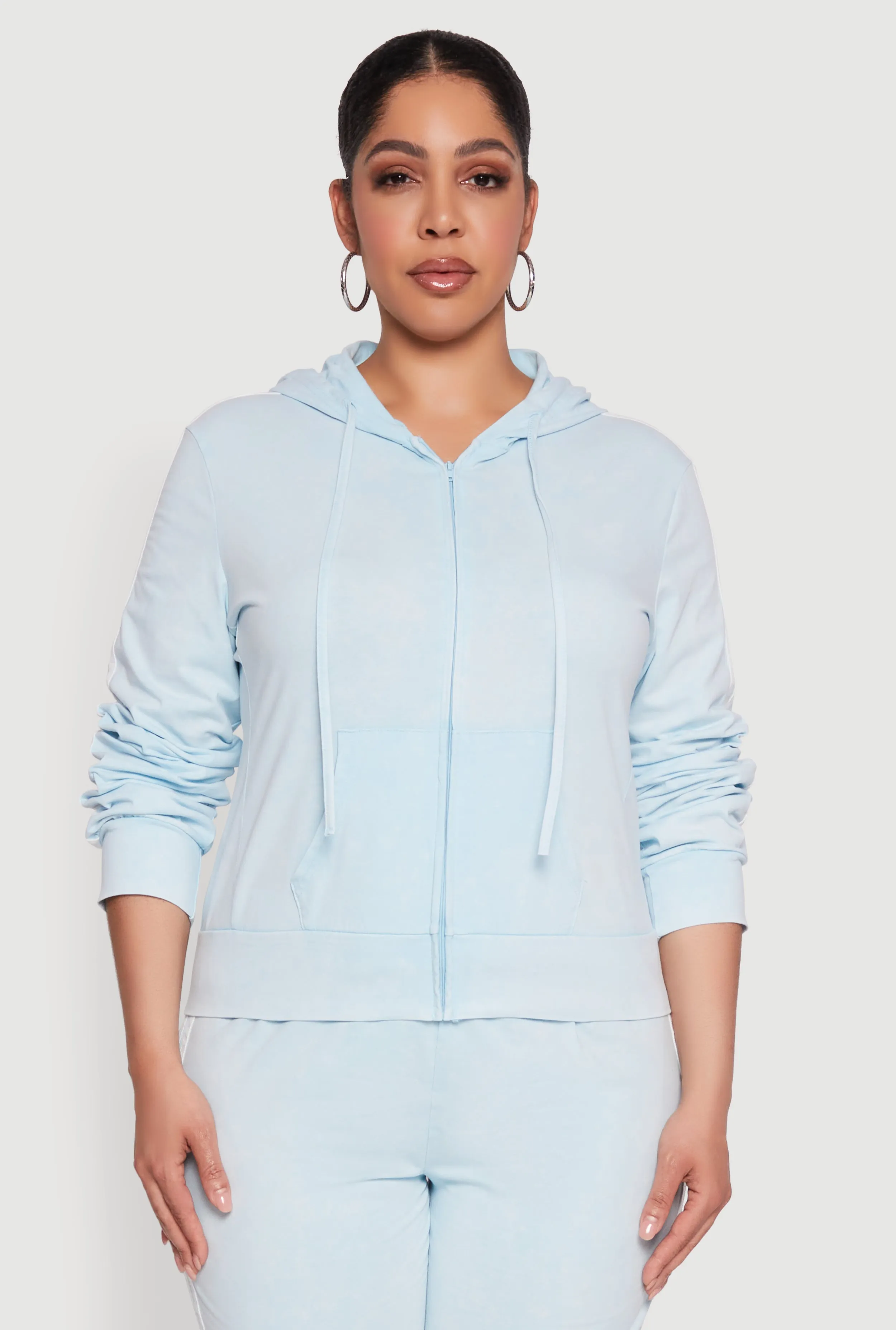 Plus Size Daisy Varsity Stripe Zip Front Hoodie sold by Rainbow