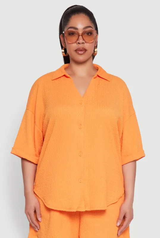 Plus Size Textured Knit Oversized Shirt sold by Rainbow