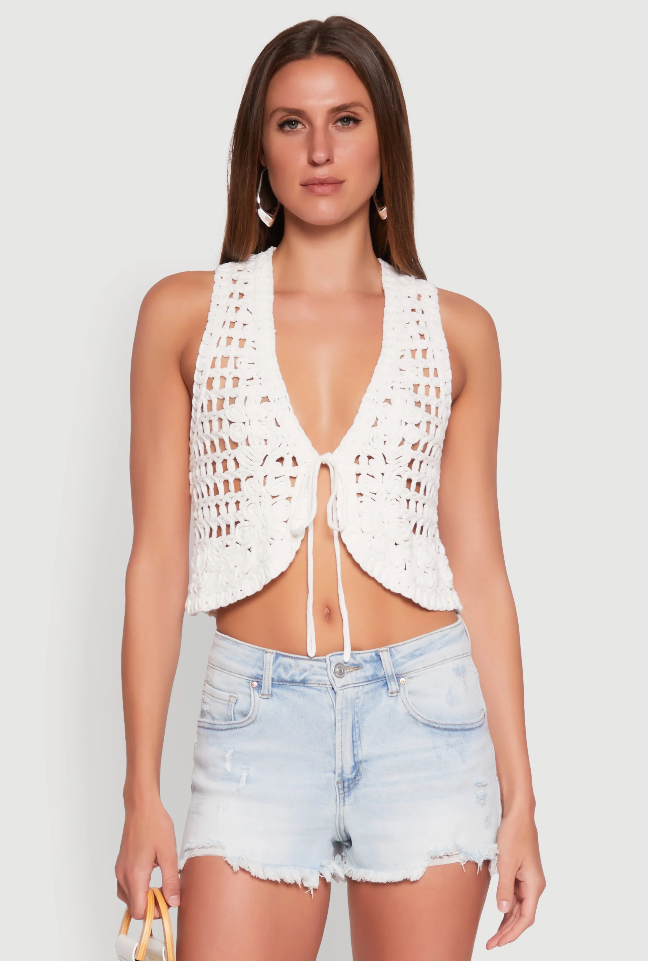 Crochet Floral Tie Front Vest sold by Rainbow product image thumbnail 2