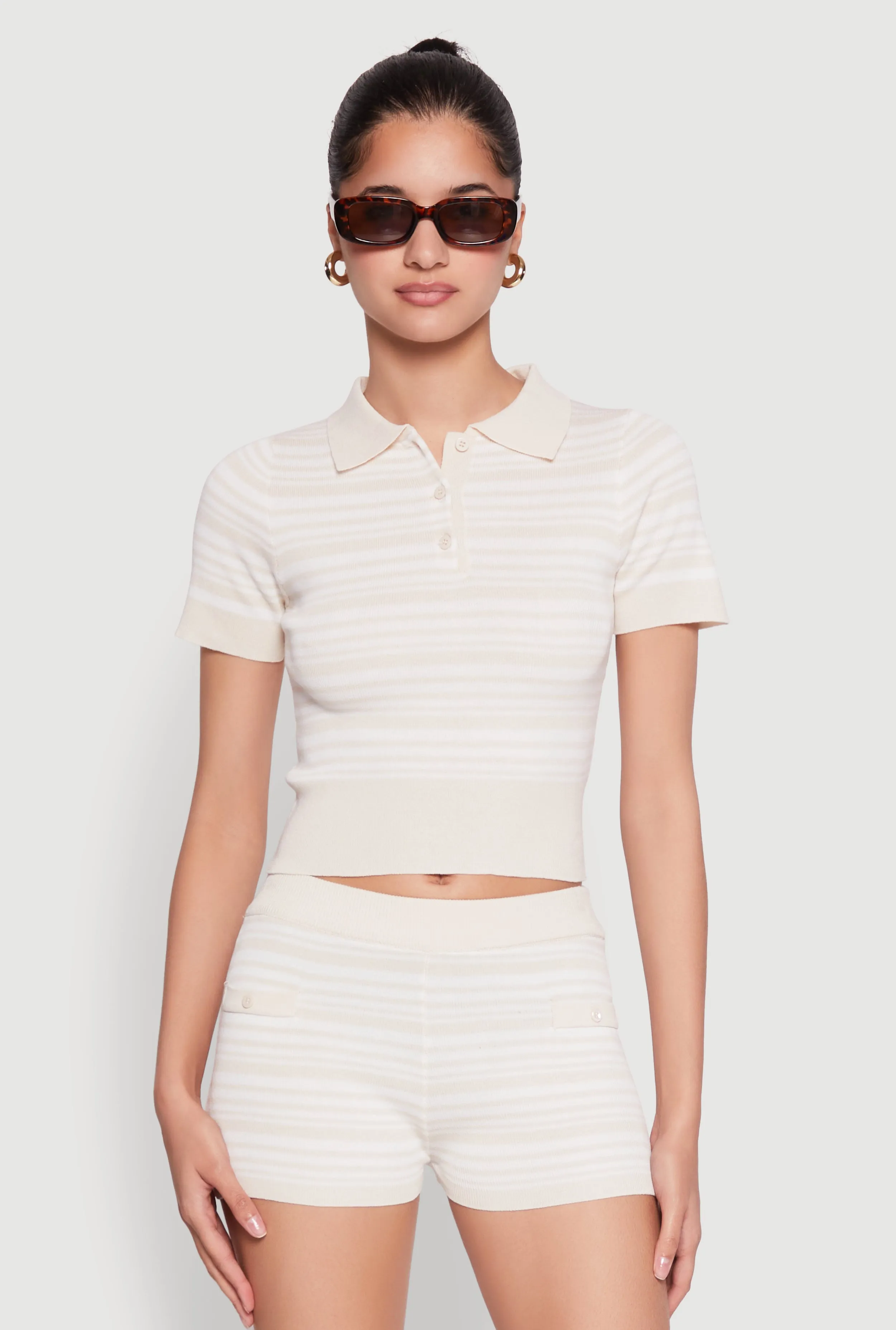 Daisy Striped Polo Crop Top sold by Rainbow