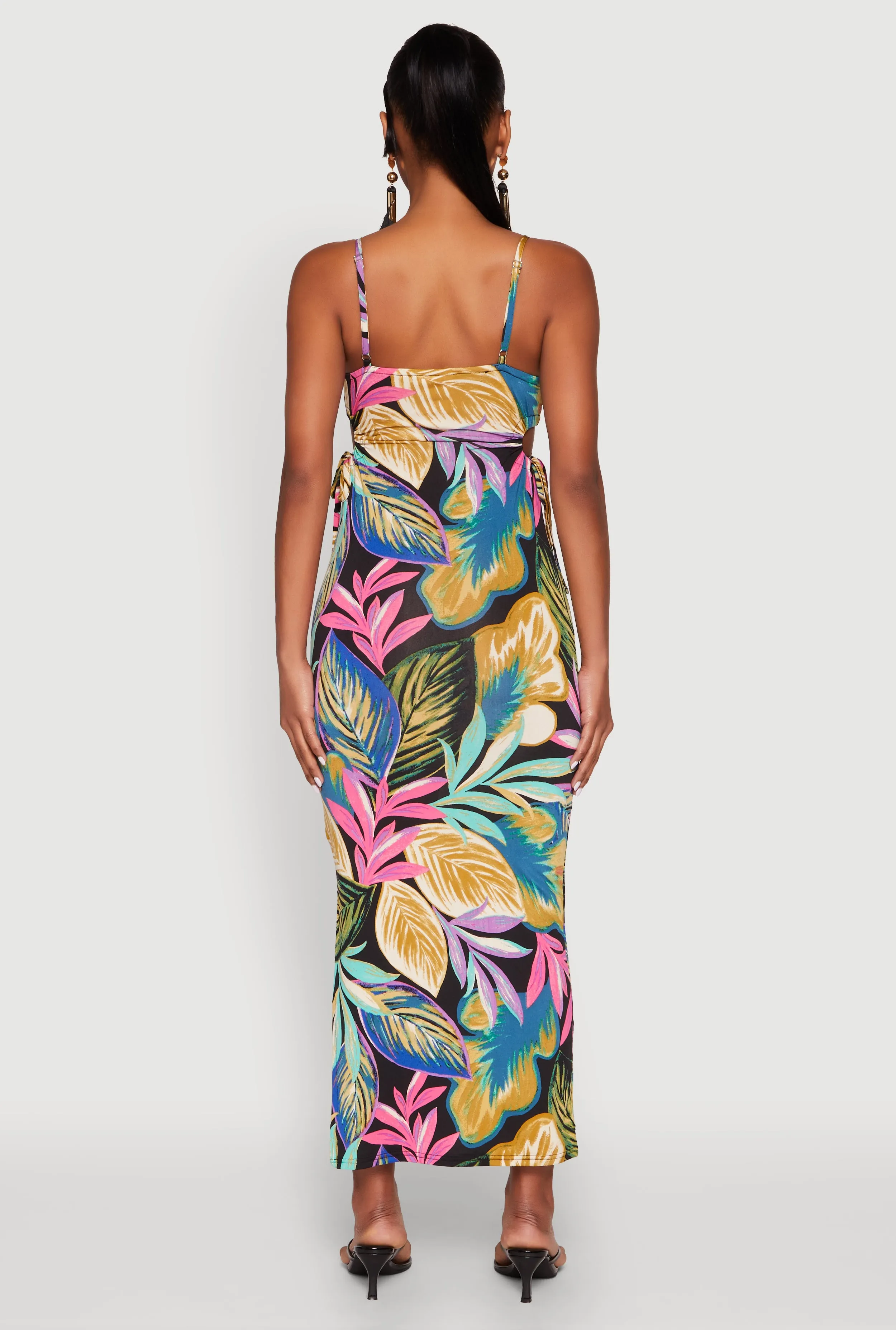 Leaf Print Drawstring Side Cut Out Maxi Dress sold by Rainbow product image thumbnail 5