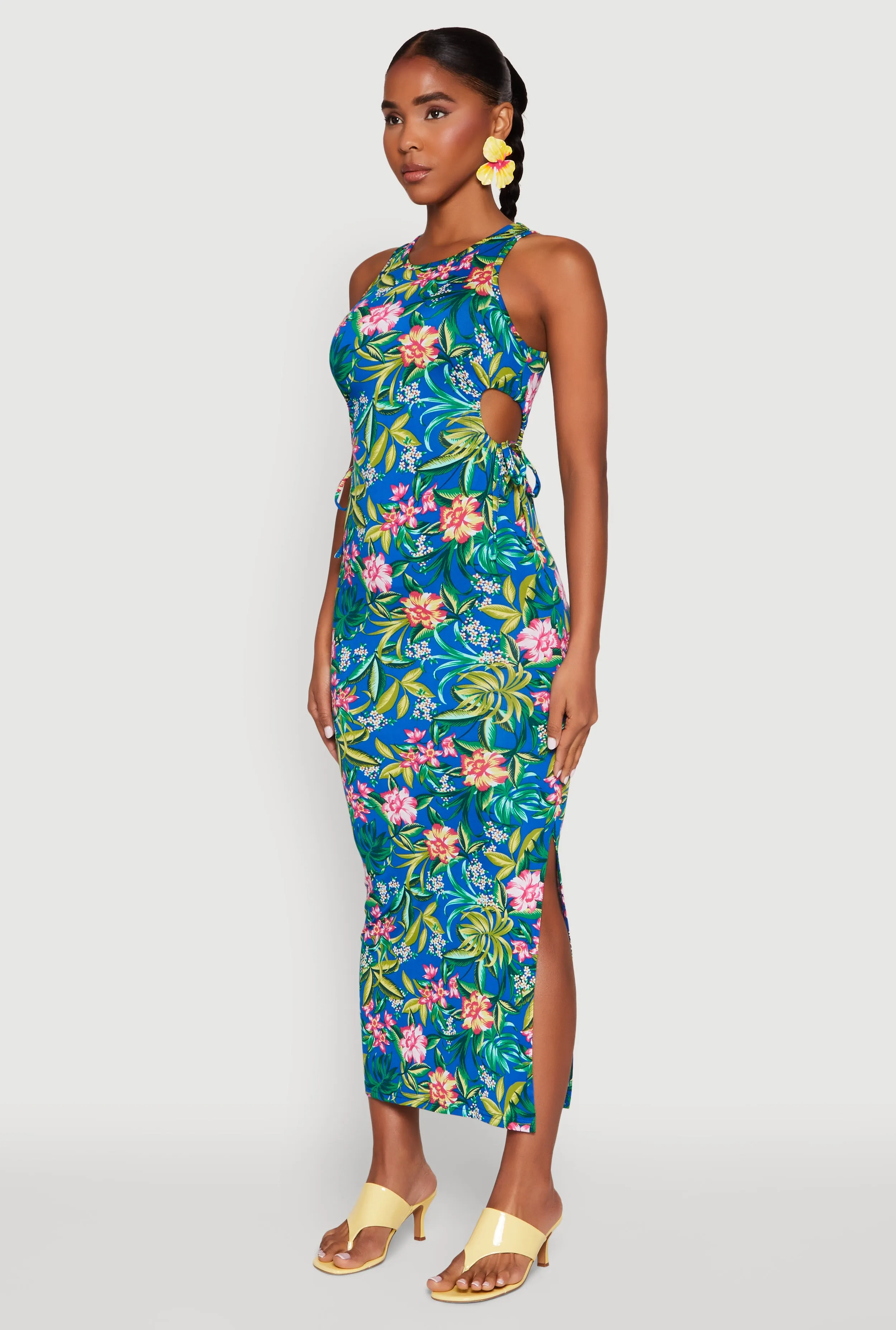Floral Print Drawstring Side Cut Out Maxi Dress sold by Rainbow product image thumbnail 3