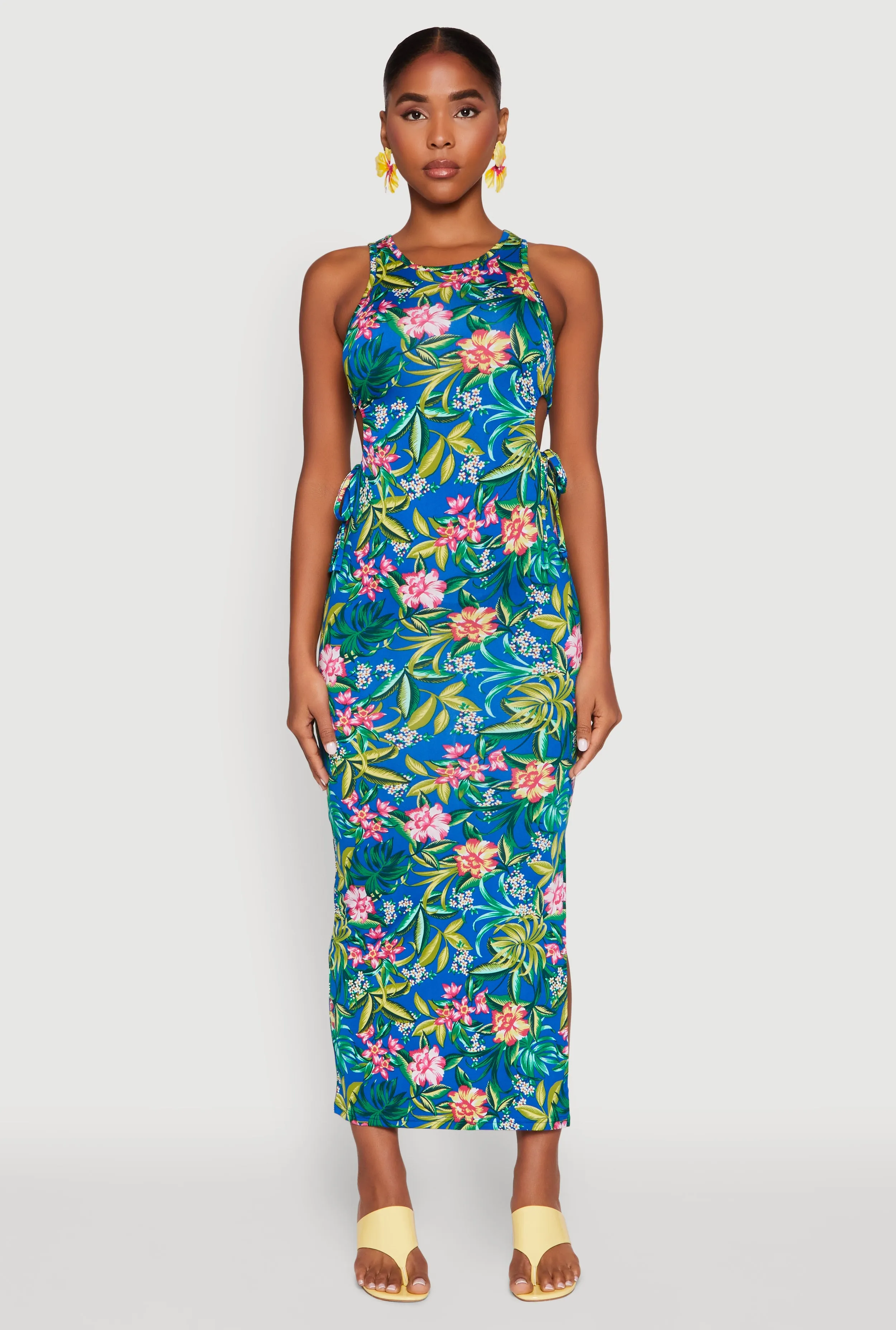 Floral Print Drawstring Side Cut Out Maxi Dress sold by Rainbow product image thumbnail 2
