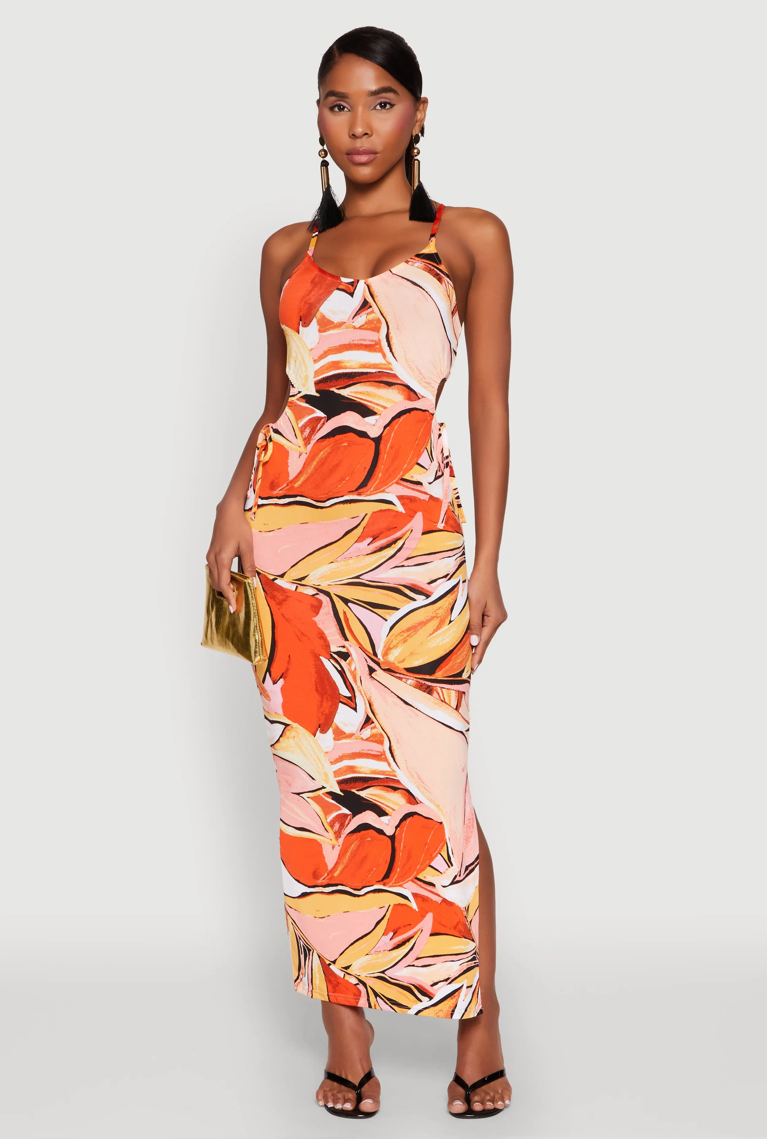 Printed Drawstring Side Cut Out Maxi Dress sold by Rainbow product image thumbnail 2