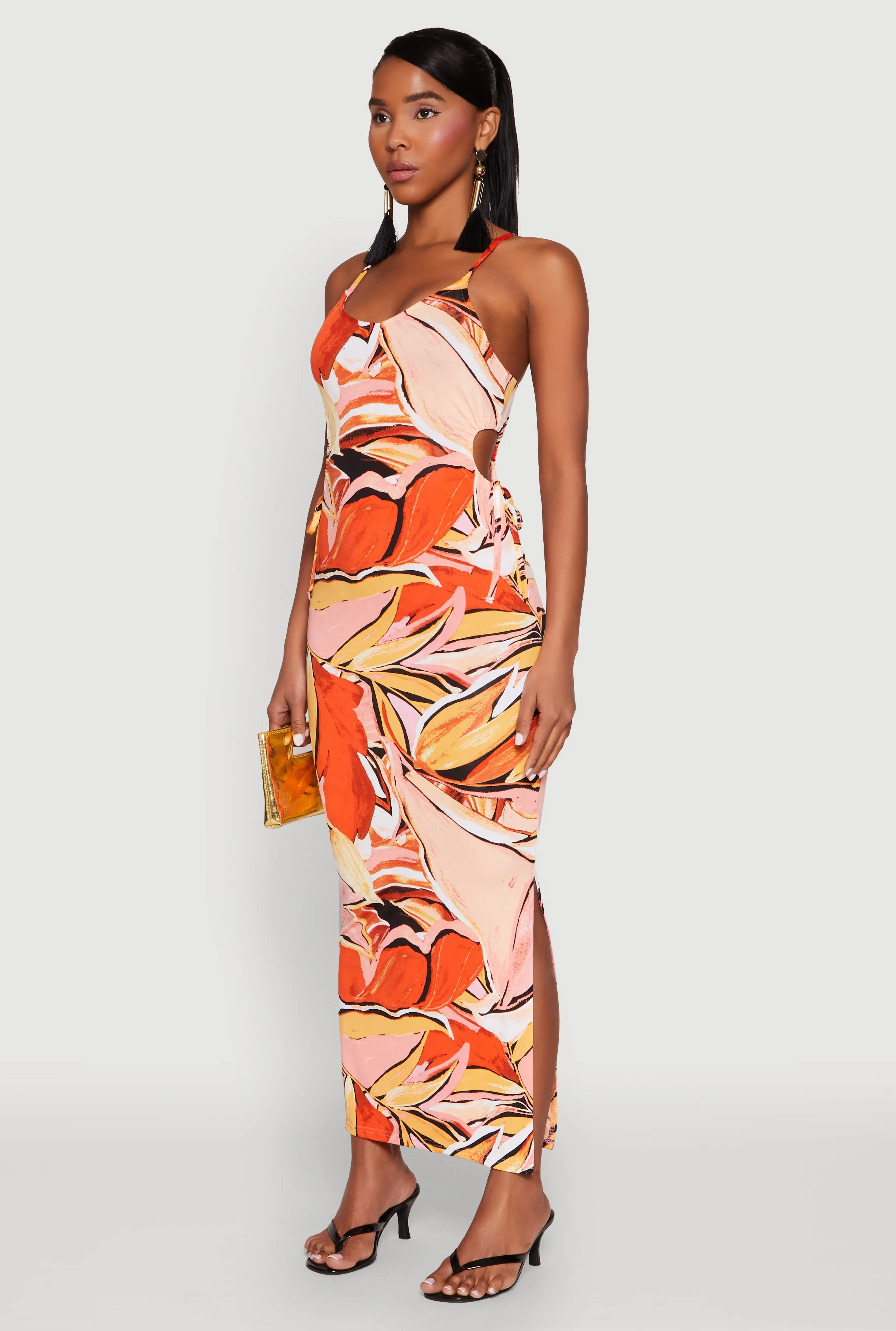 Printed Drawstring Side Cut Out Maxi Dress sold by Rainbow product image thumbnail 3