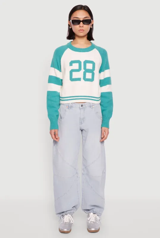 Daisy 28 Varsity Stripe Graphic Sweater sold by Rainbow