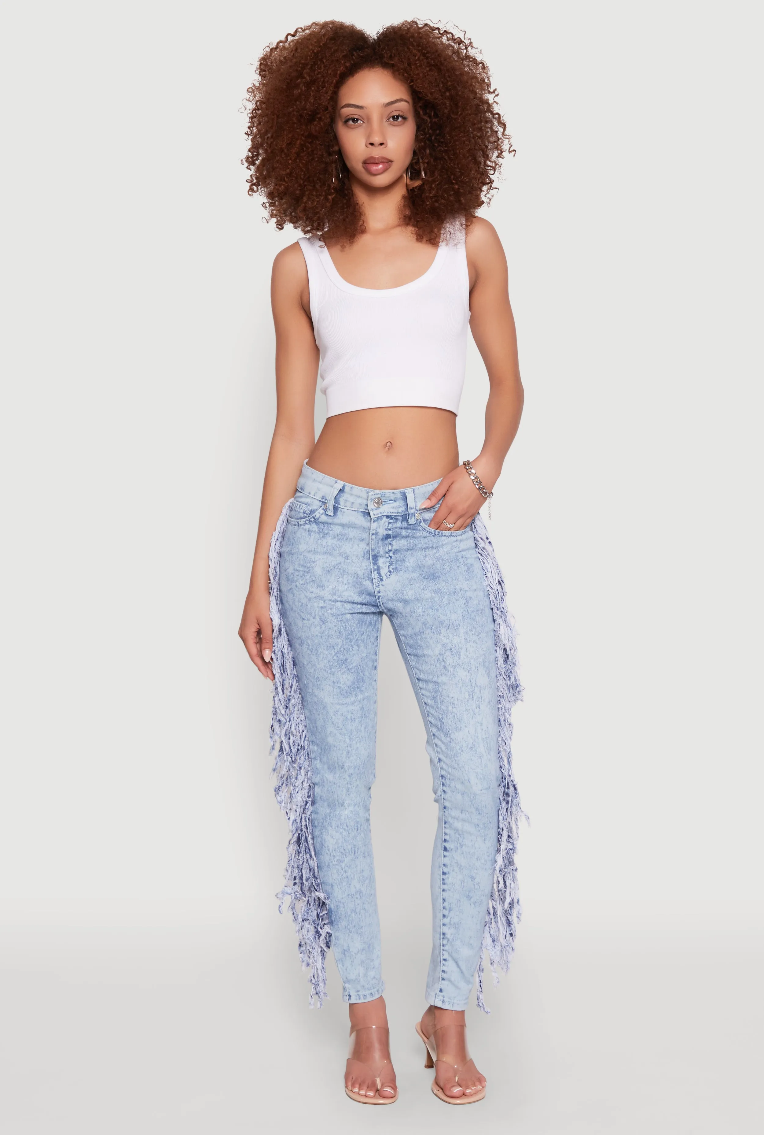 Mineral Wash Fringe Jeans sold by Rainbow