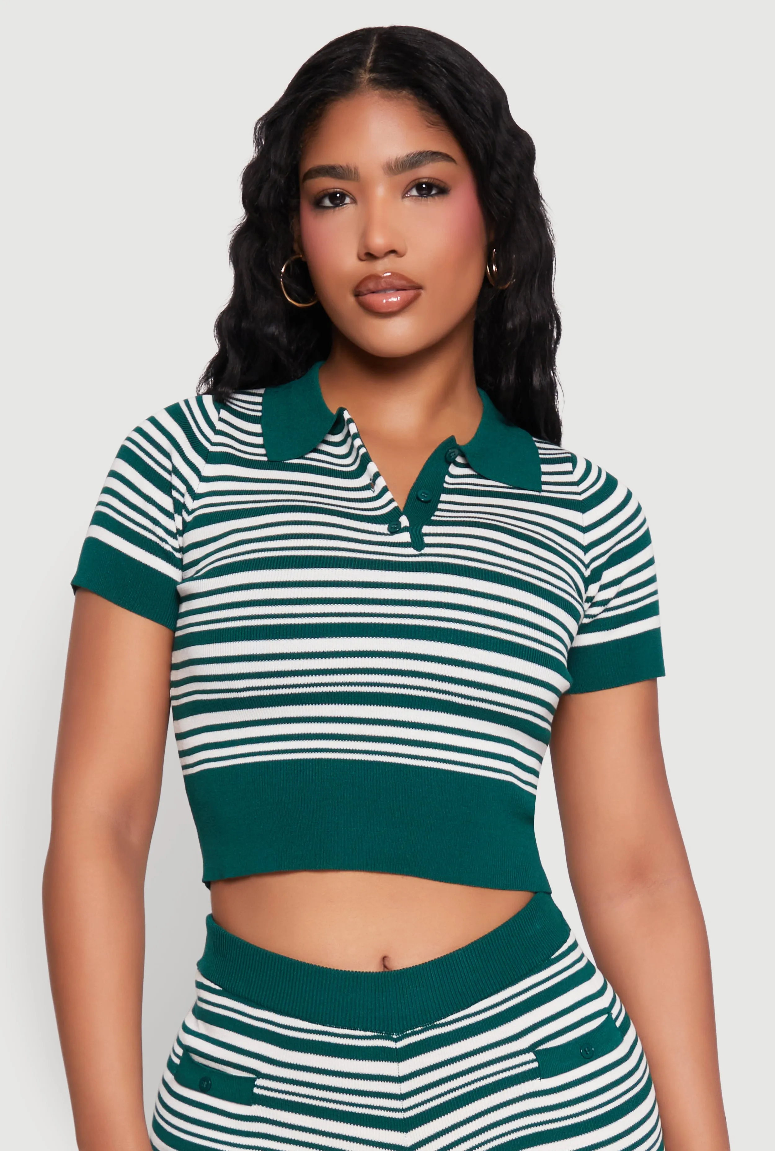 Daisy Striped Polo Crop Top sold by Rainbow