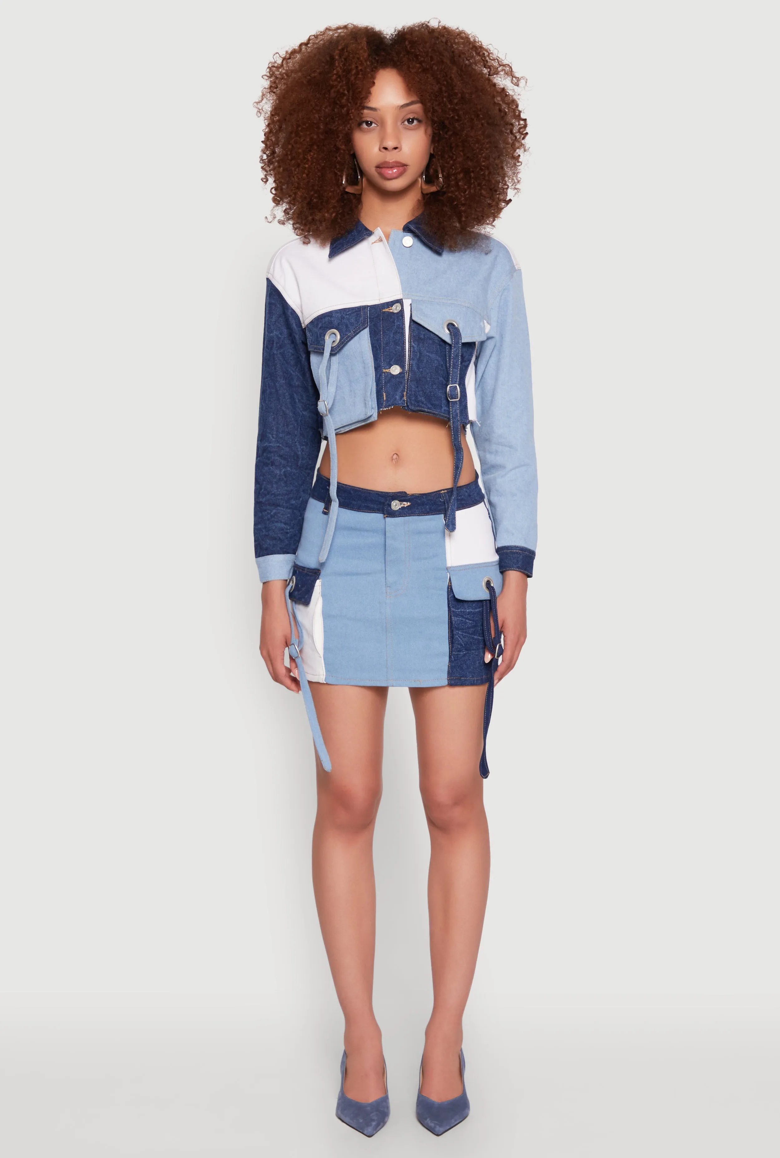Color Blocked Denim Cargo Skirt sold by Rainbow product image thumbnail 2