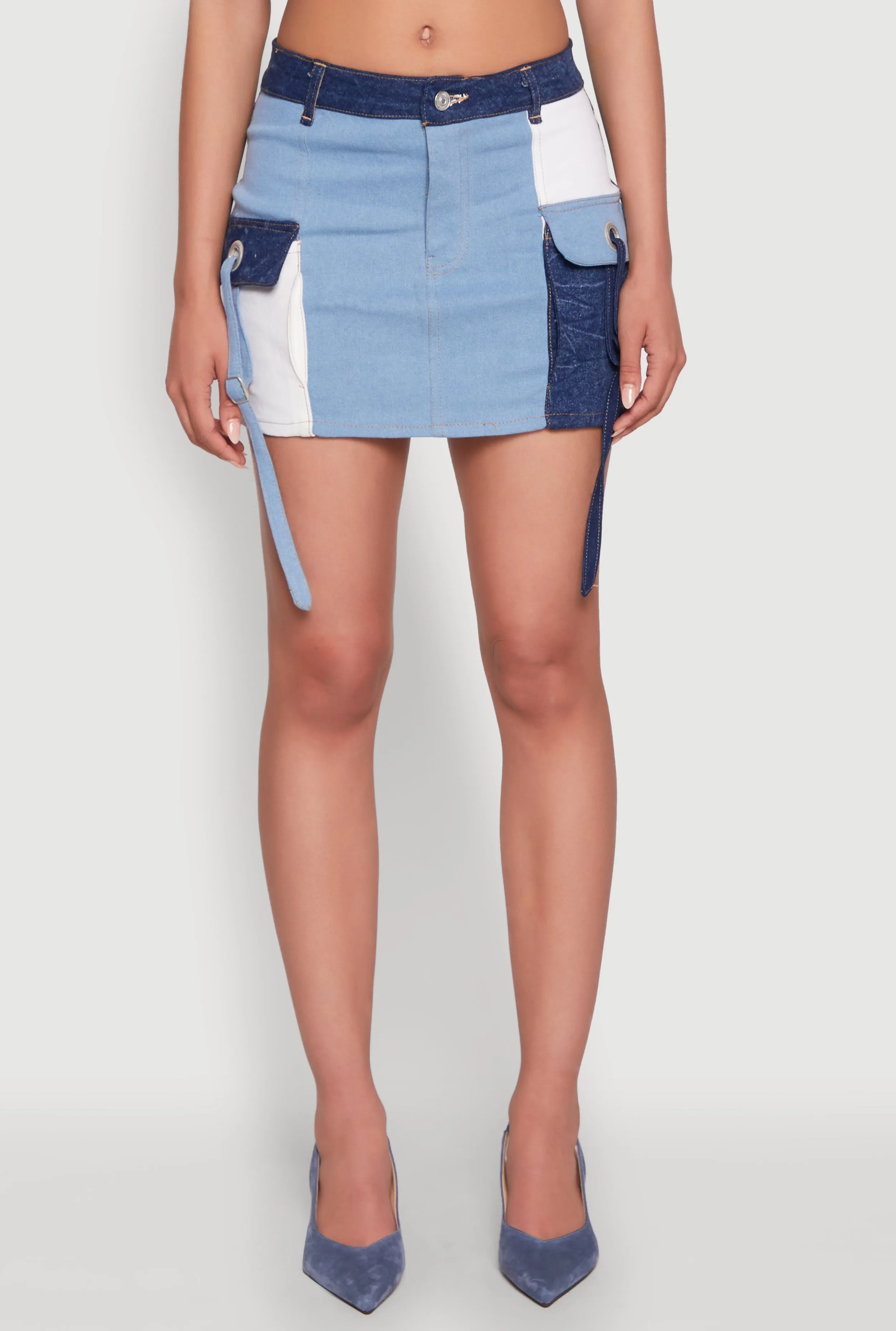 Color Blocked Denim Cargo Skirt sold by Rainbow product image thumbnail 3