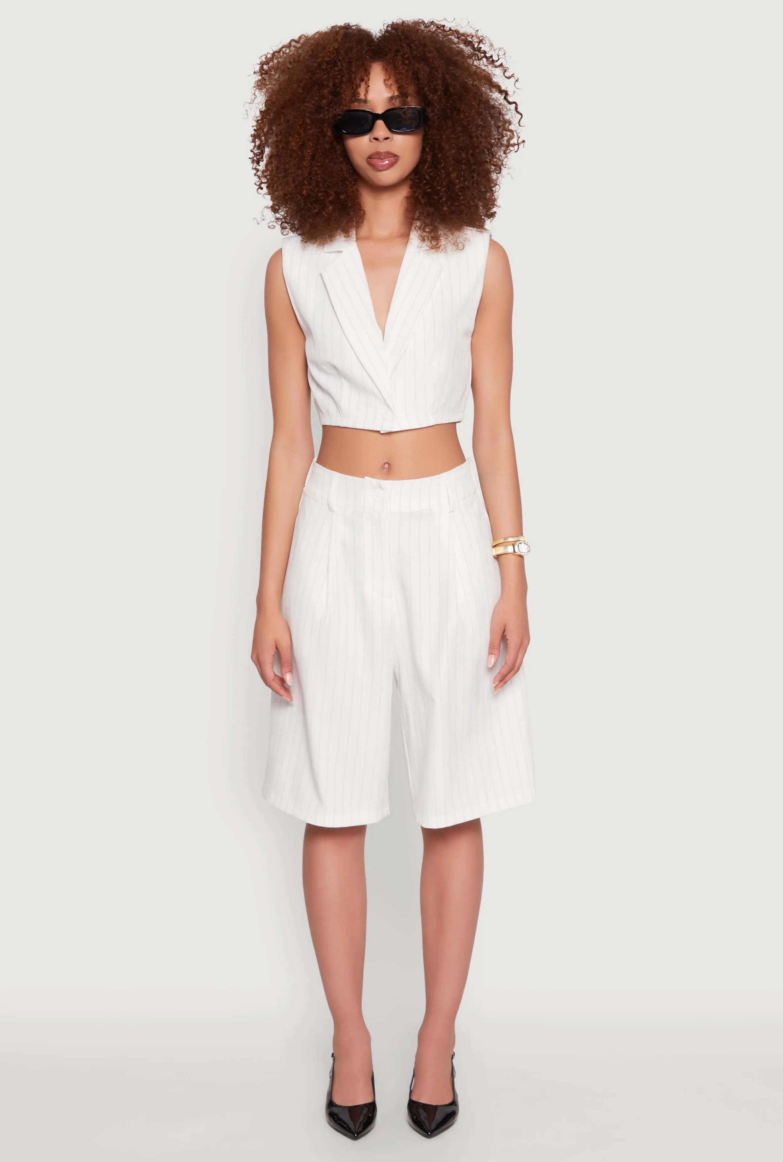 Pinstripe Cropped Blazer Vest sold by Rainbow product image thumbnail 3