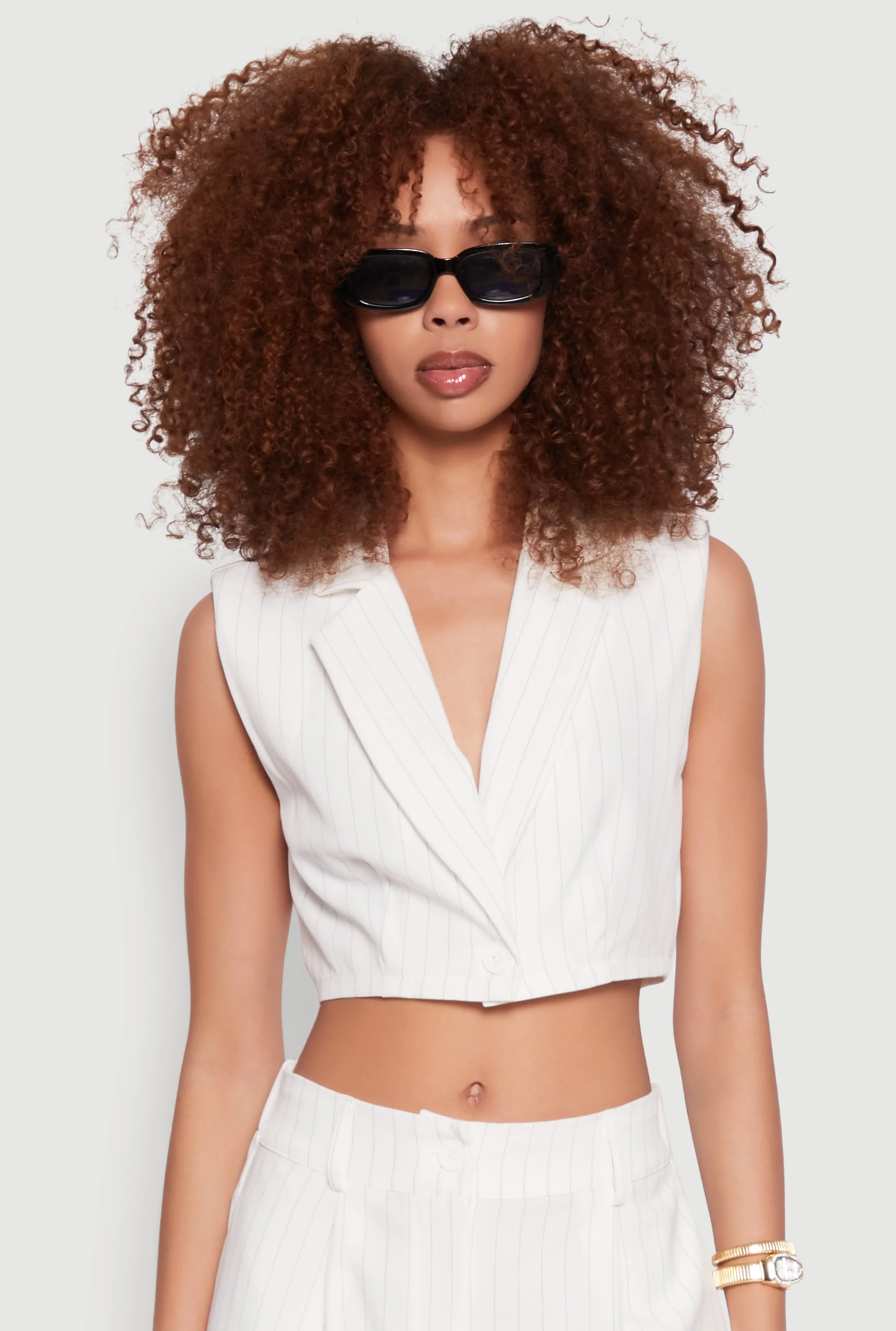 Pinstripe Cropped Blazer Vest sold by Rainbow