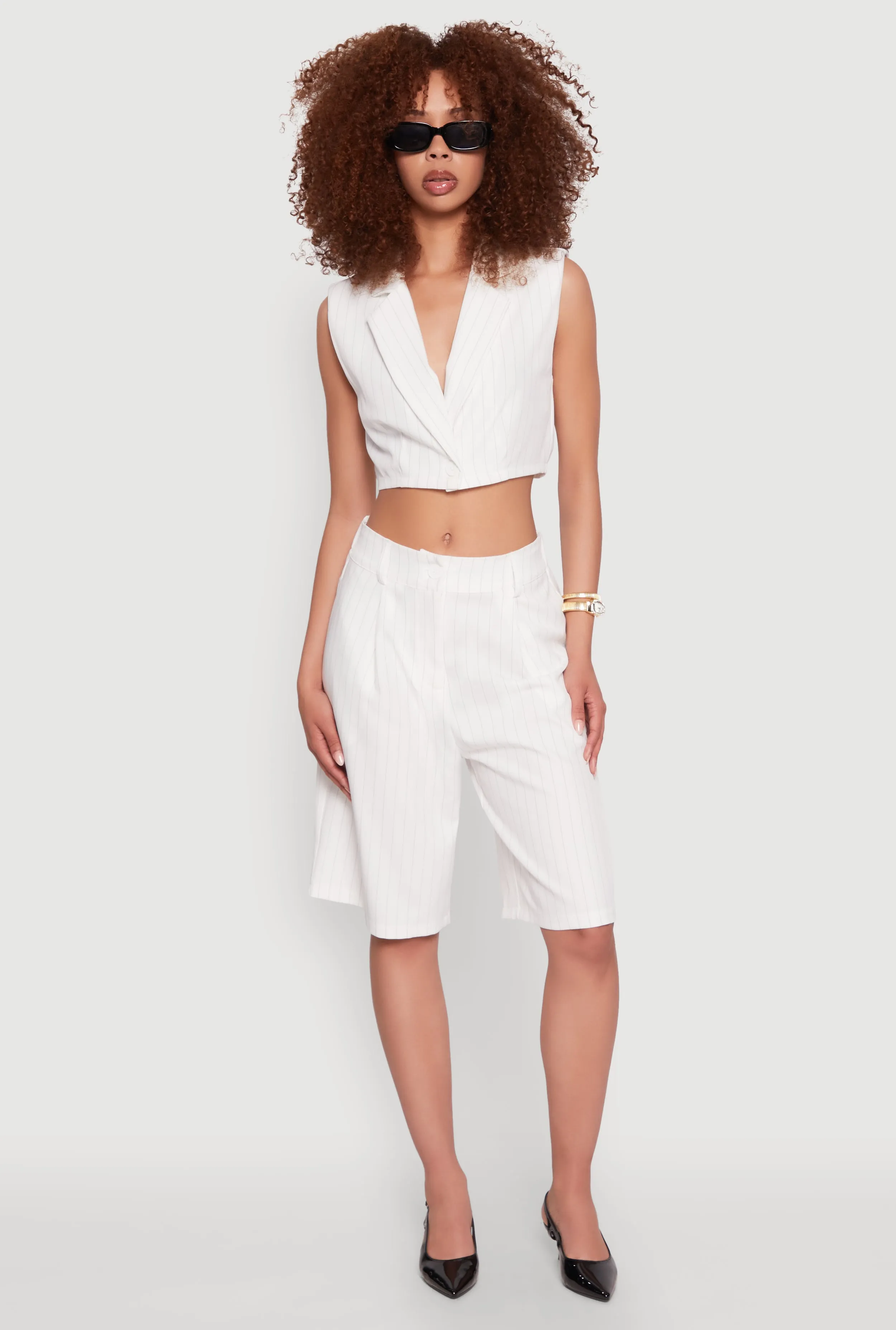 Pinstripe Cropped Blazer Vest sold by Rainbow product image thumbnail 2