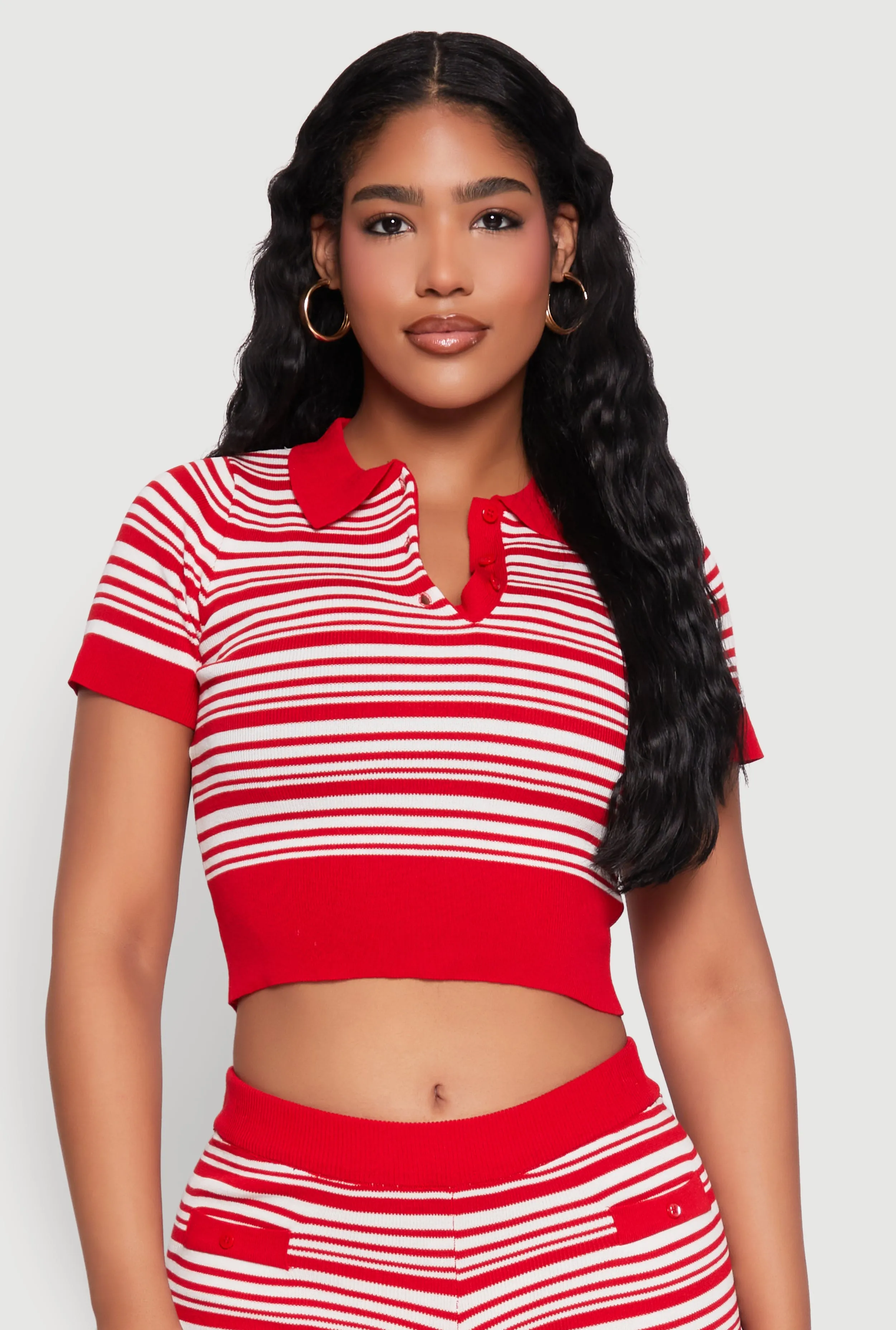 Daisy Striped Polo Crop Top sold by Rainbow
