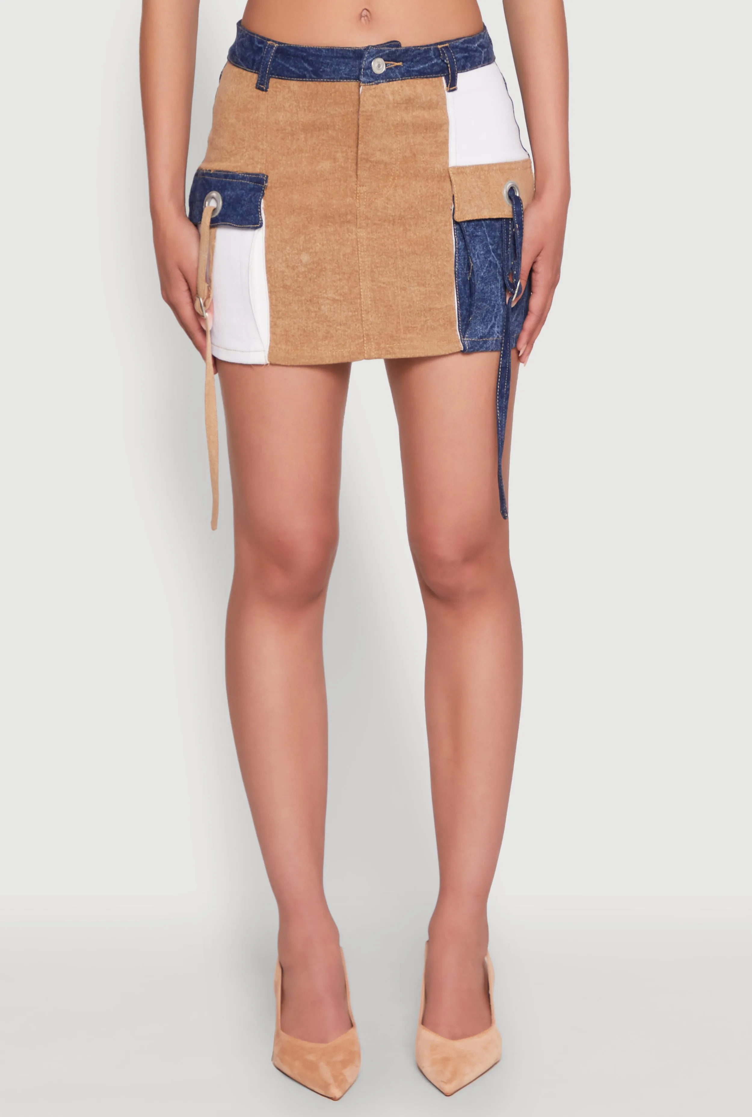 Color Blocked Denim Cargo Skirt sold by Rainbow product image thumbnail 3