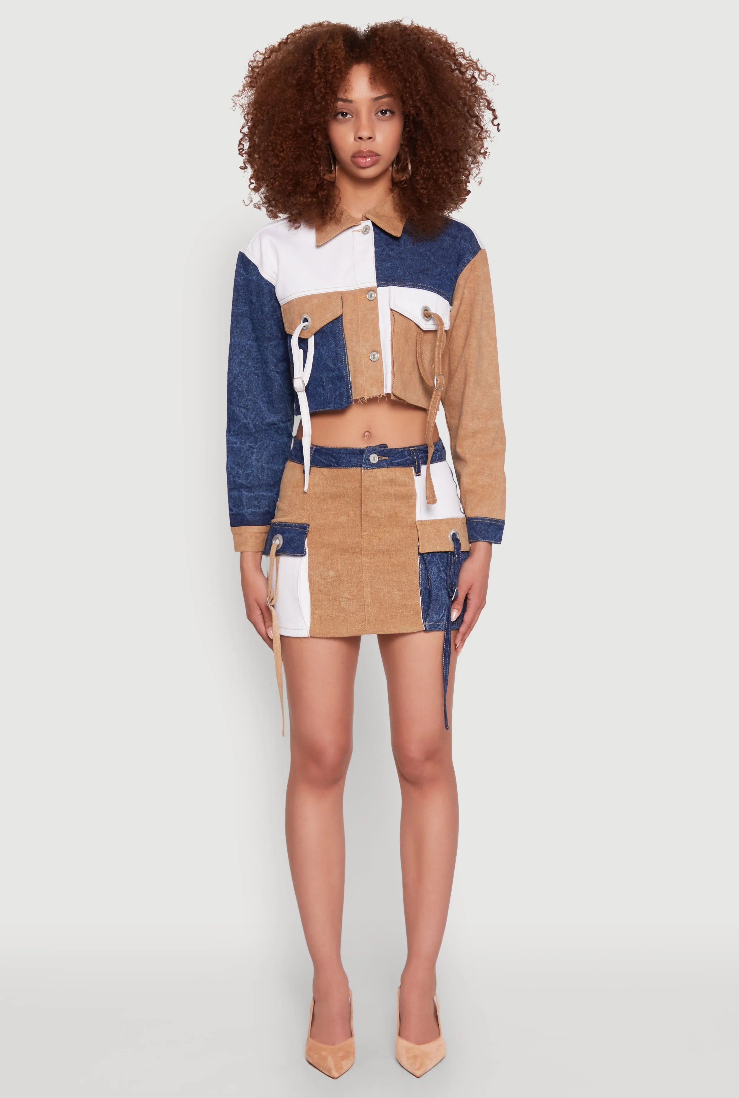 Color Blocked Denim Cargo Skirt sold by Rainbow product image thumbnail 2