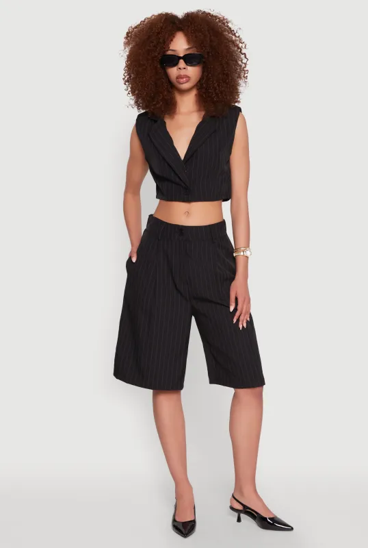 Pinstripe Pleated Bermuda Shorts sold by Rainbow