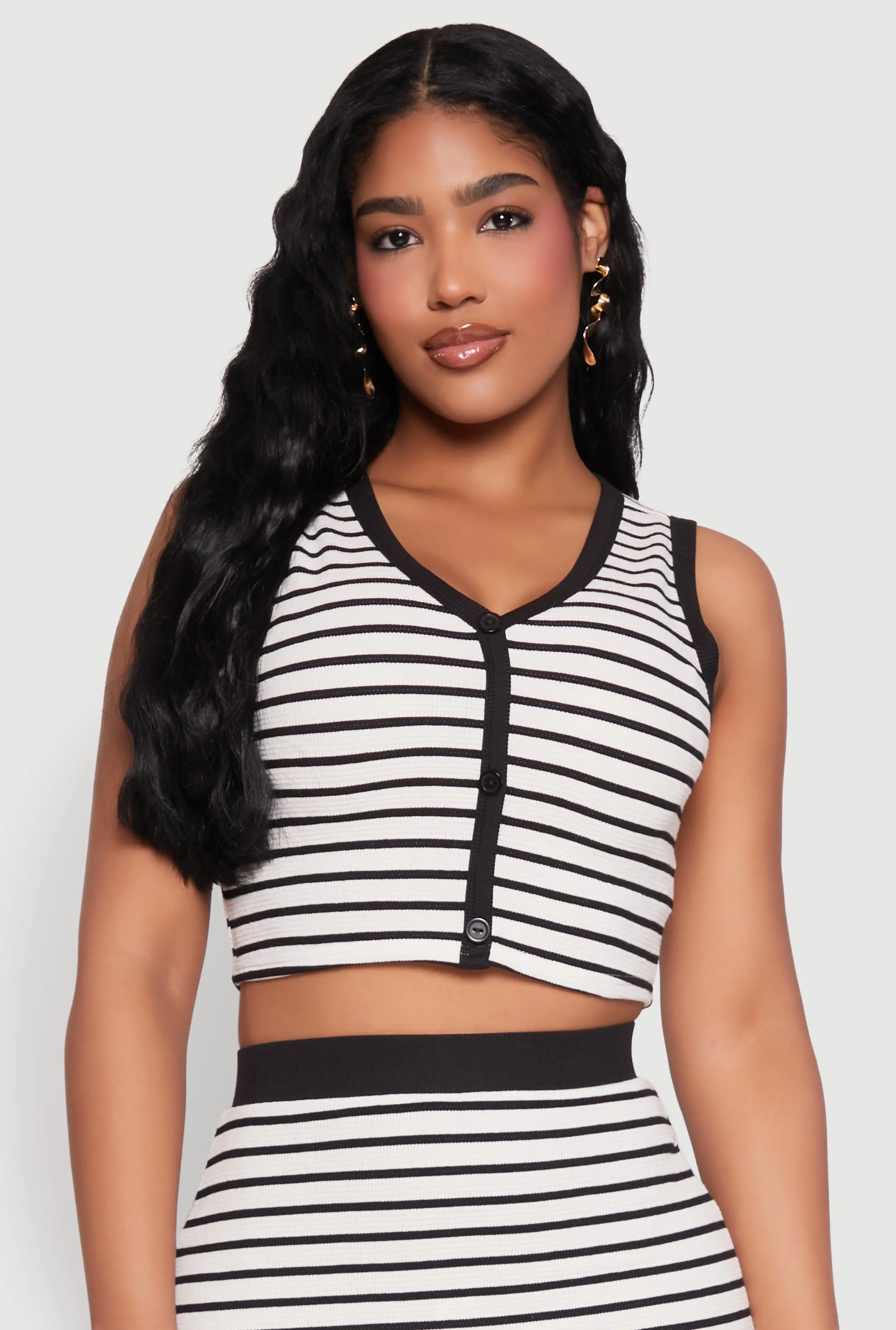 Striped Button Front Cropped Cardigan sold by Rainbow