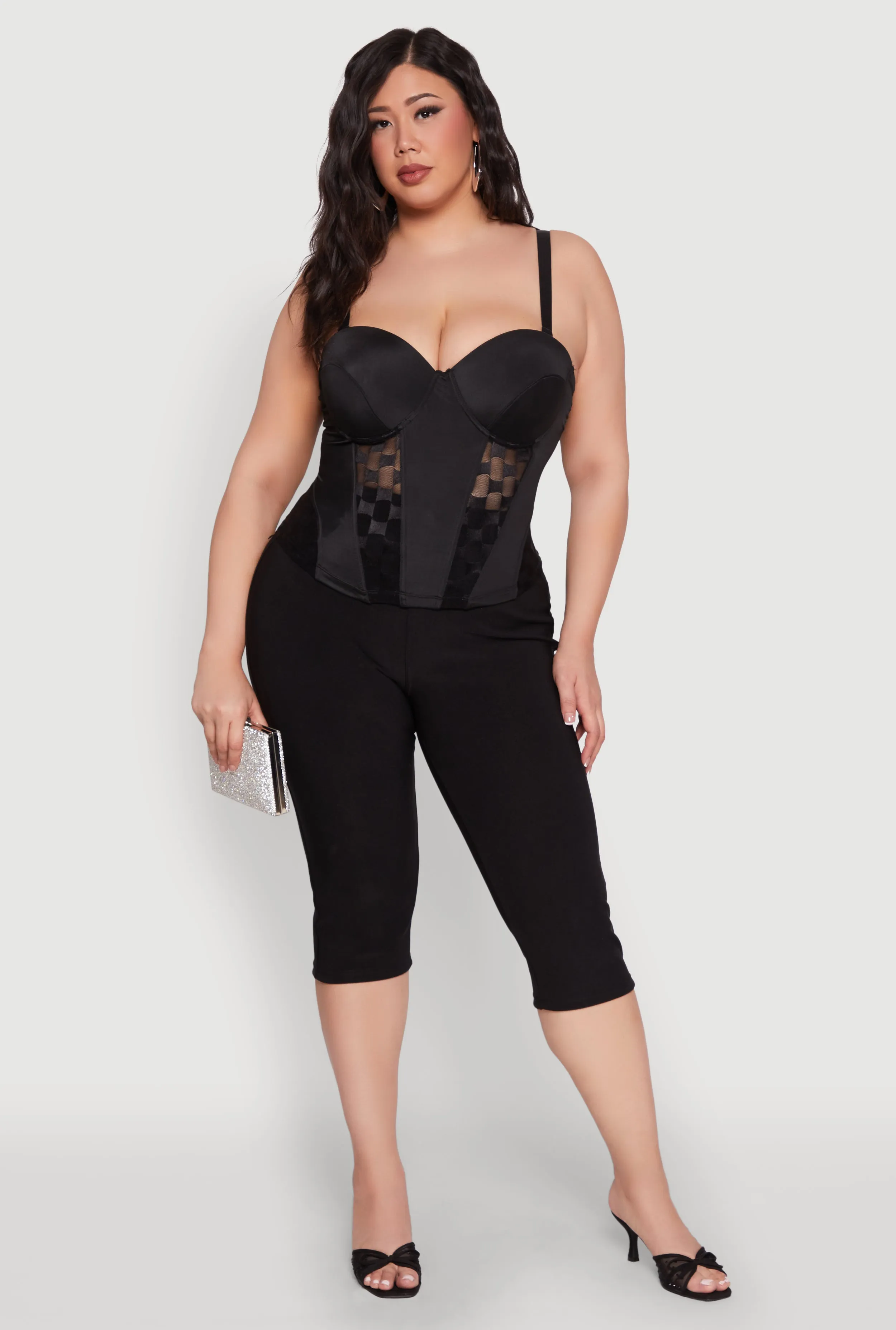 Plus Size Checkered Mesh Bustier Top sold by Rainbow