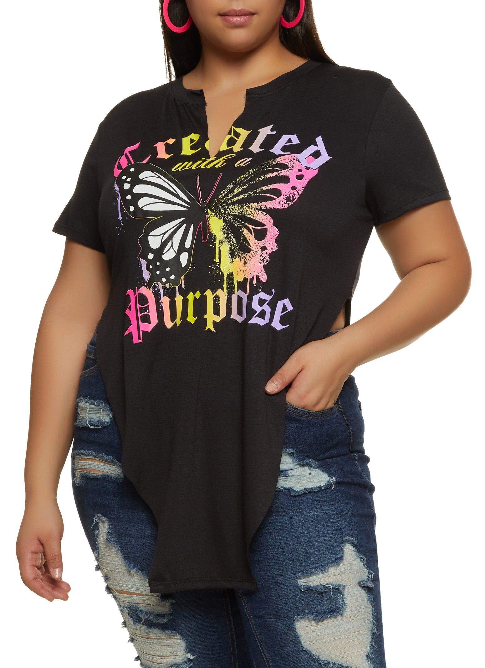 Plus Size Created With A Purpose Butterfly Graphic Tee sold by Rainbow