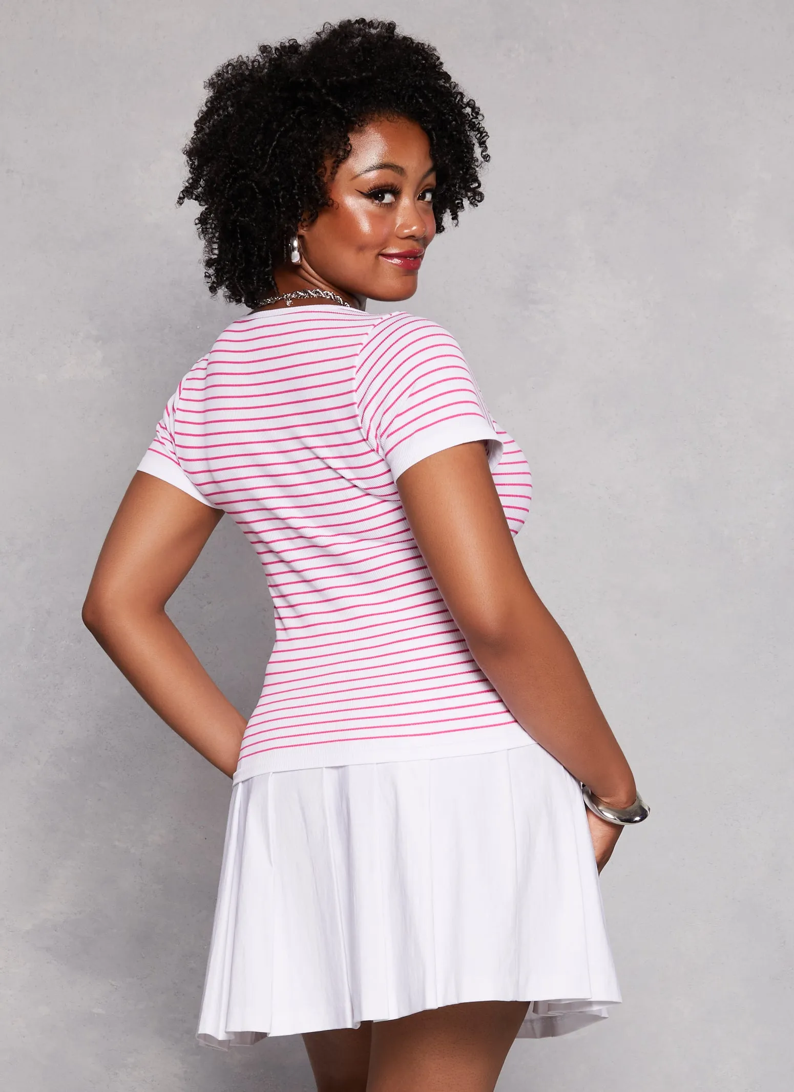 Plus Size Seamless Striped Notch Neck Tee sold by Rainbow product image thumbnail 3